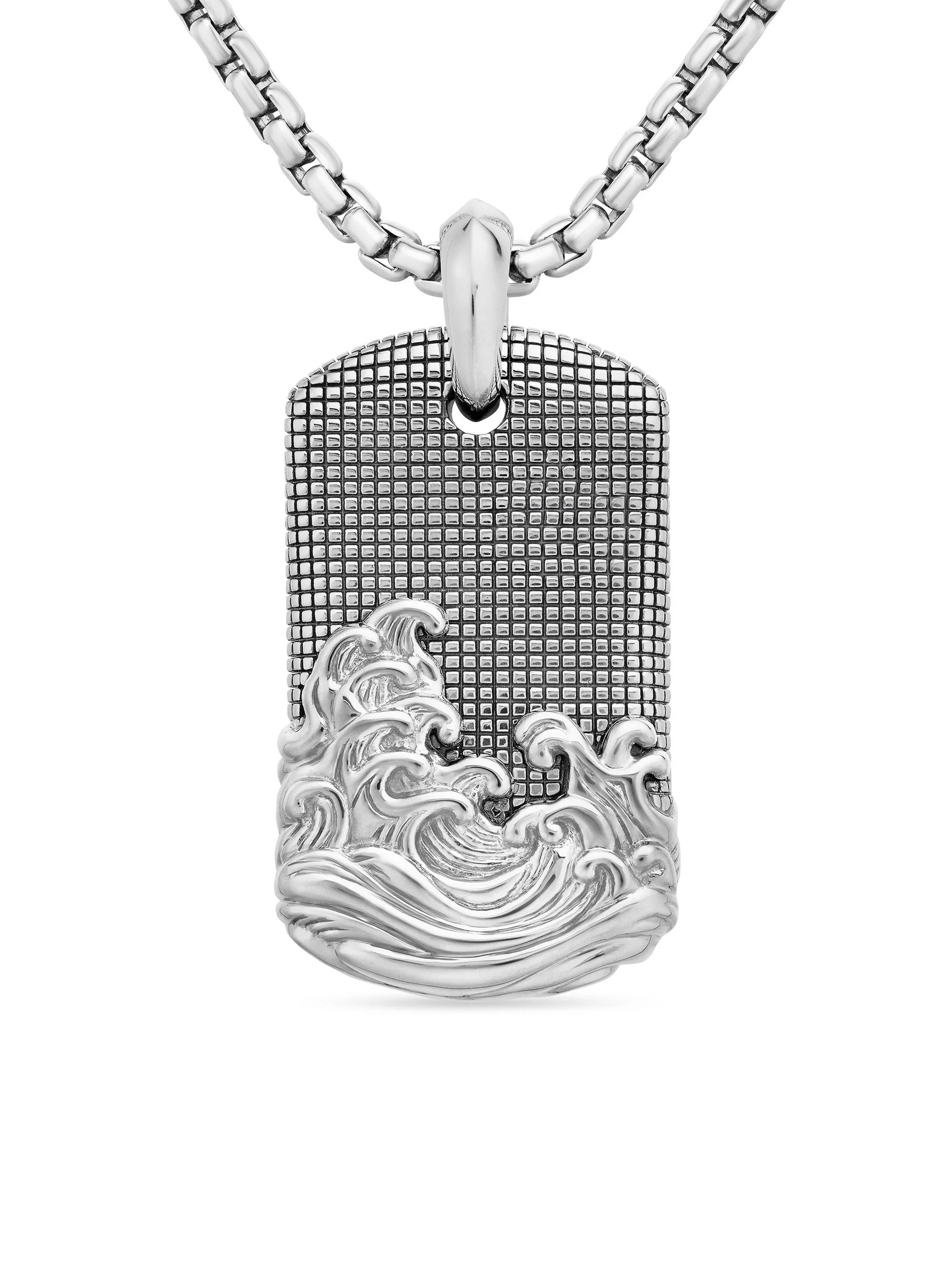 Men's Waves Tag in Sterling Silver, 39mm - Sterling Silver - 1