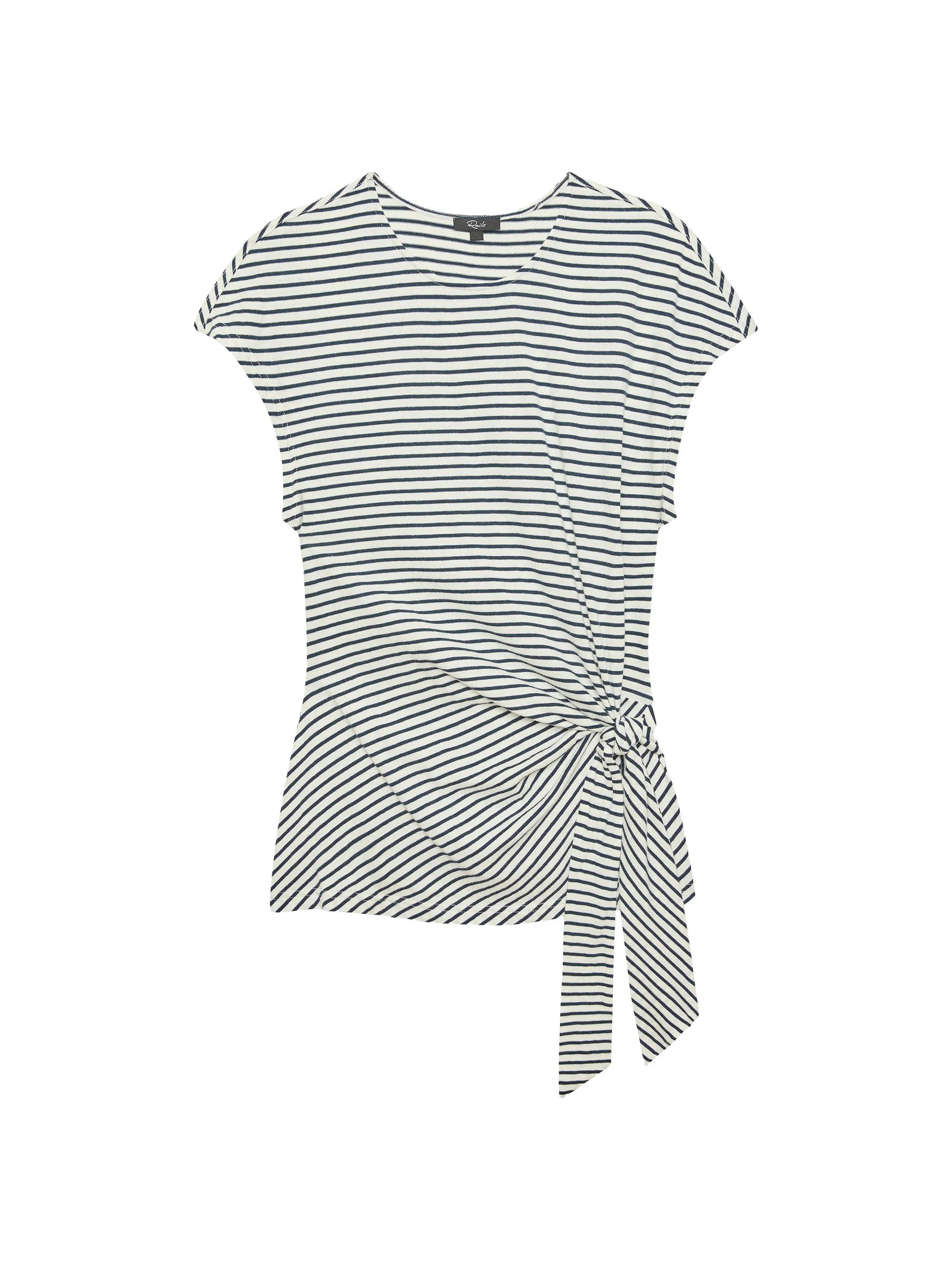 Women's Gabbie Striped Cotton Knotted Top - Ivory Navy Micro Stripe - 1