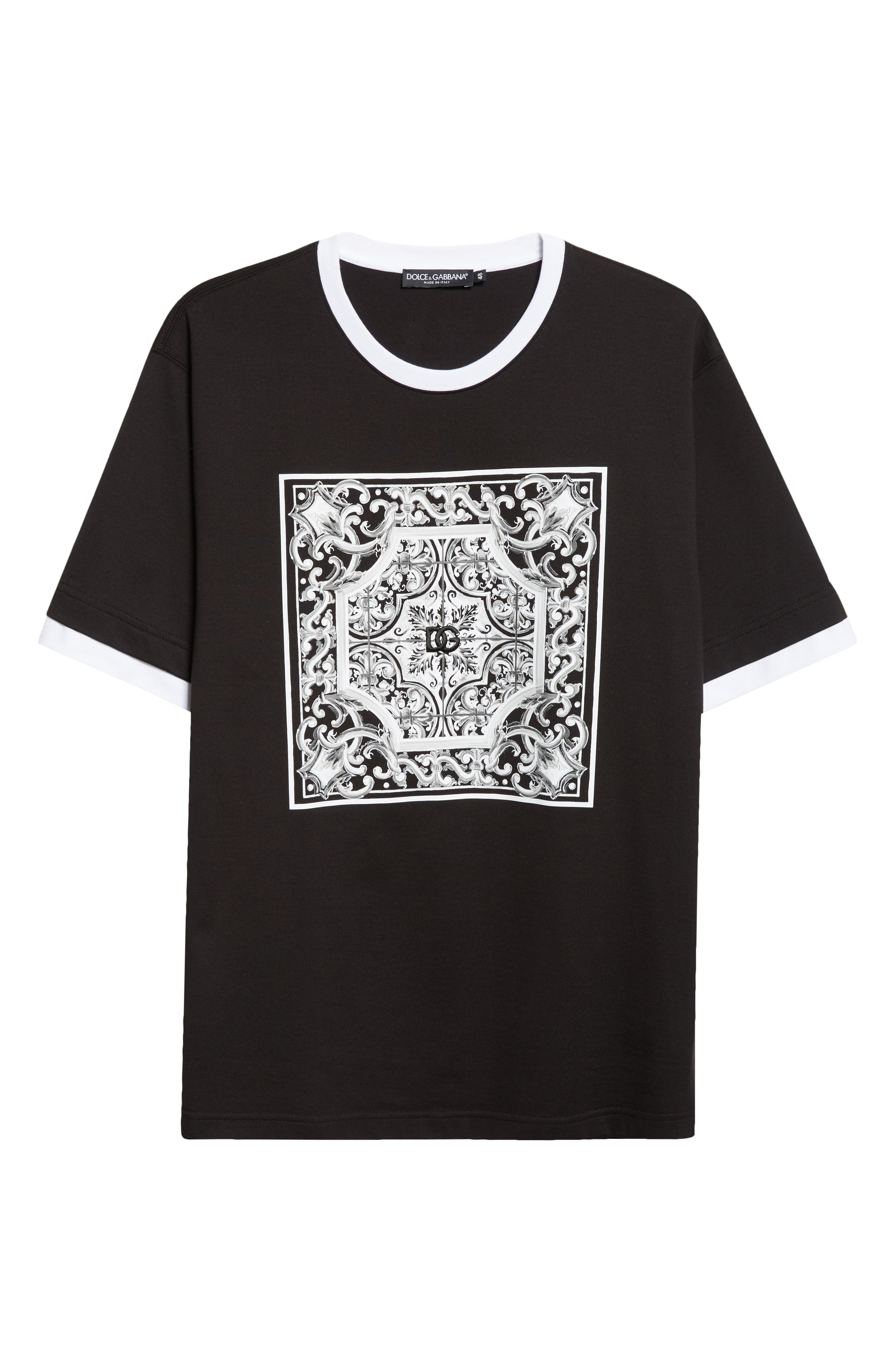 Dolce&Gabbana Majolica Embroidered Ringer T-Shirt in Nero at Nordstrom - 6
