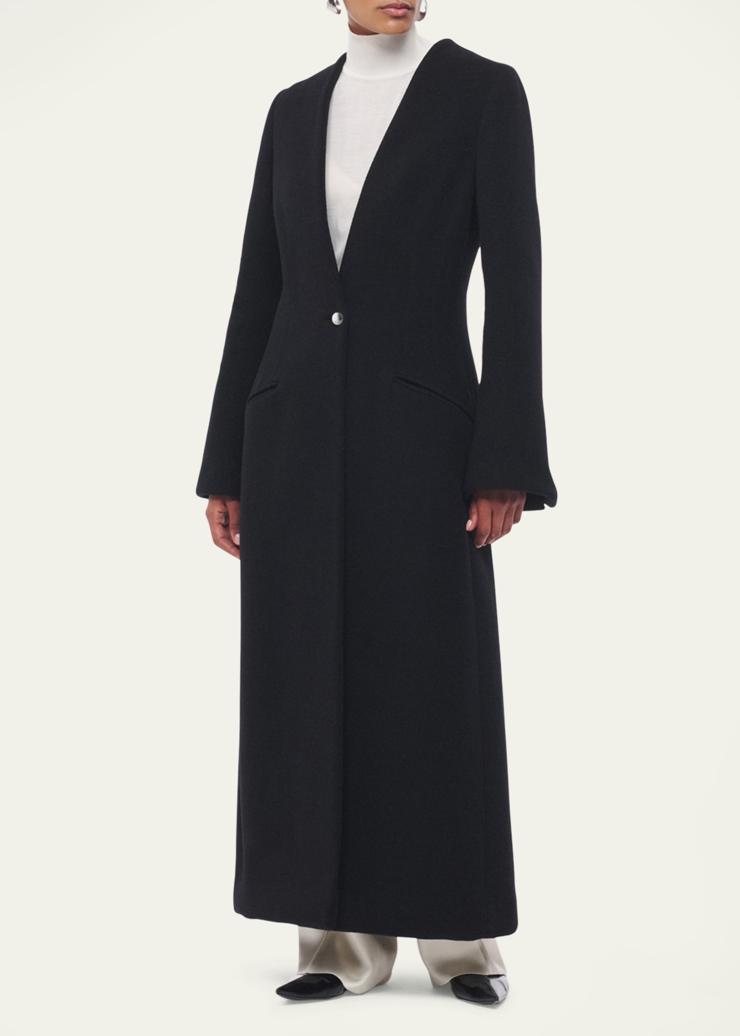 Long Deep V Scarf Cashmere Coat - 2