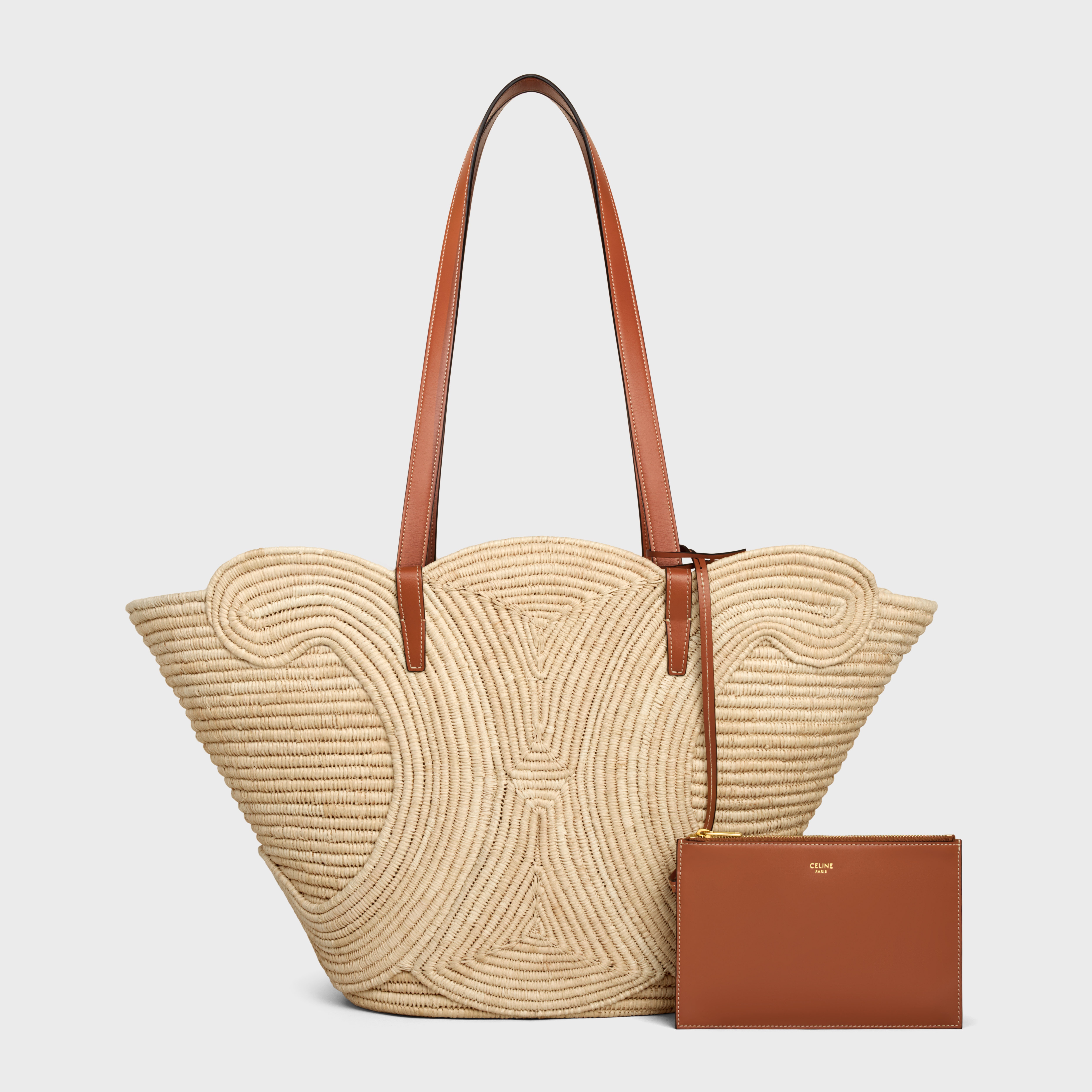 CELINE CLASSIC PANIER MEDIUM BRAIDED TRIOMPHE in RAFFIA and CALFSKIN - 6