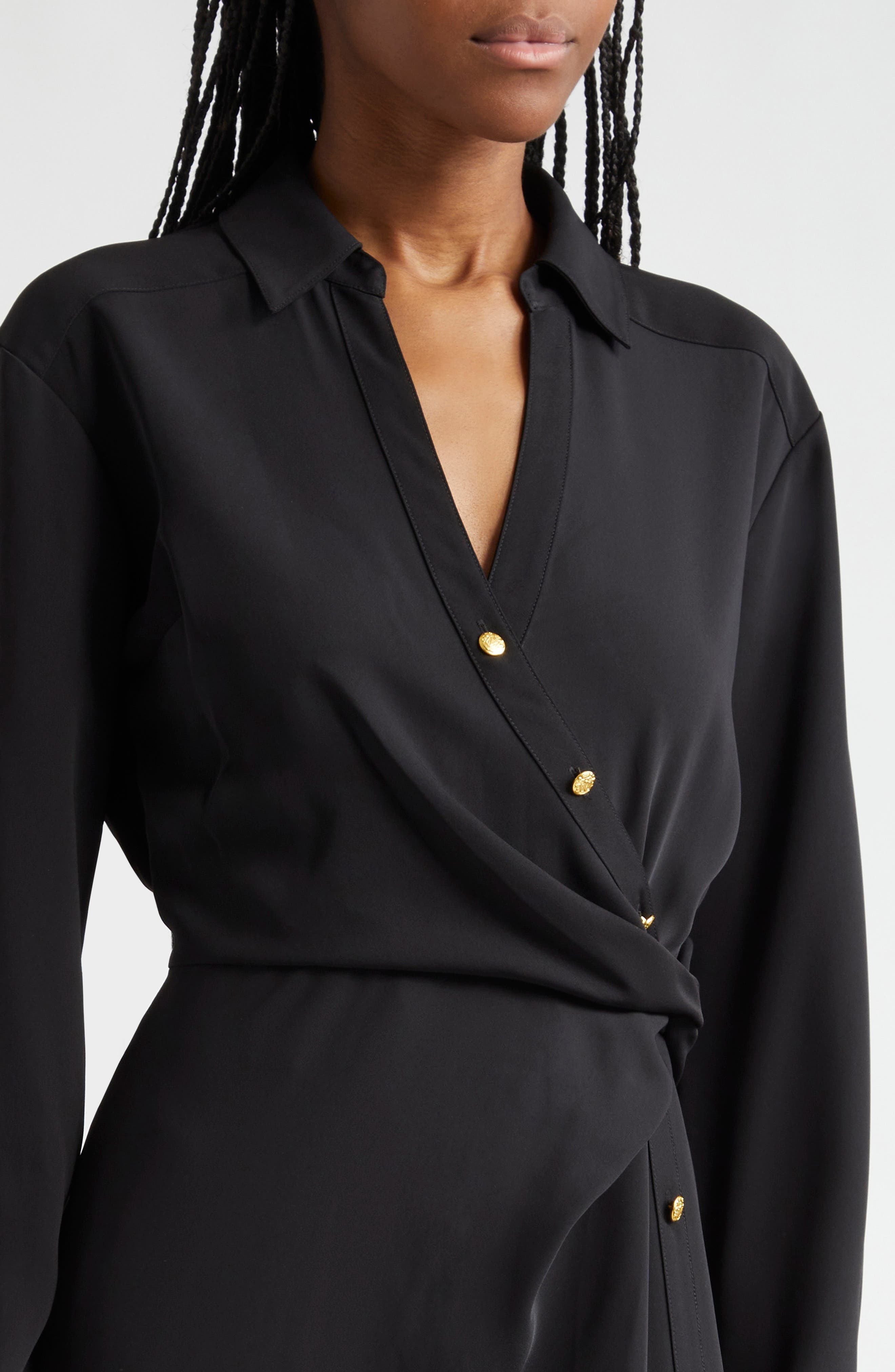 Veronica Beard Wright Asymmetric Button Long Sleeve Shirtdress in Black at Nordstrom - 4