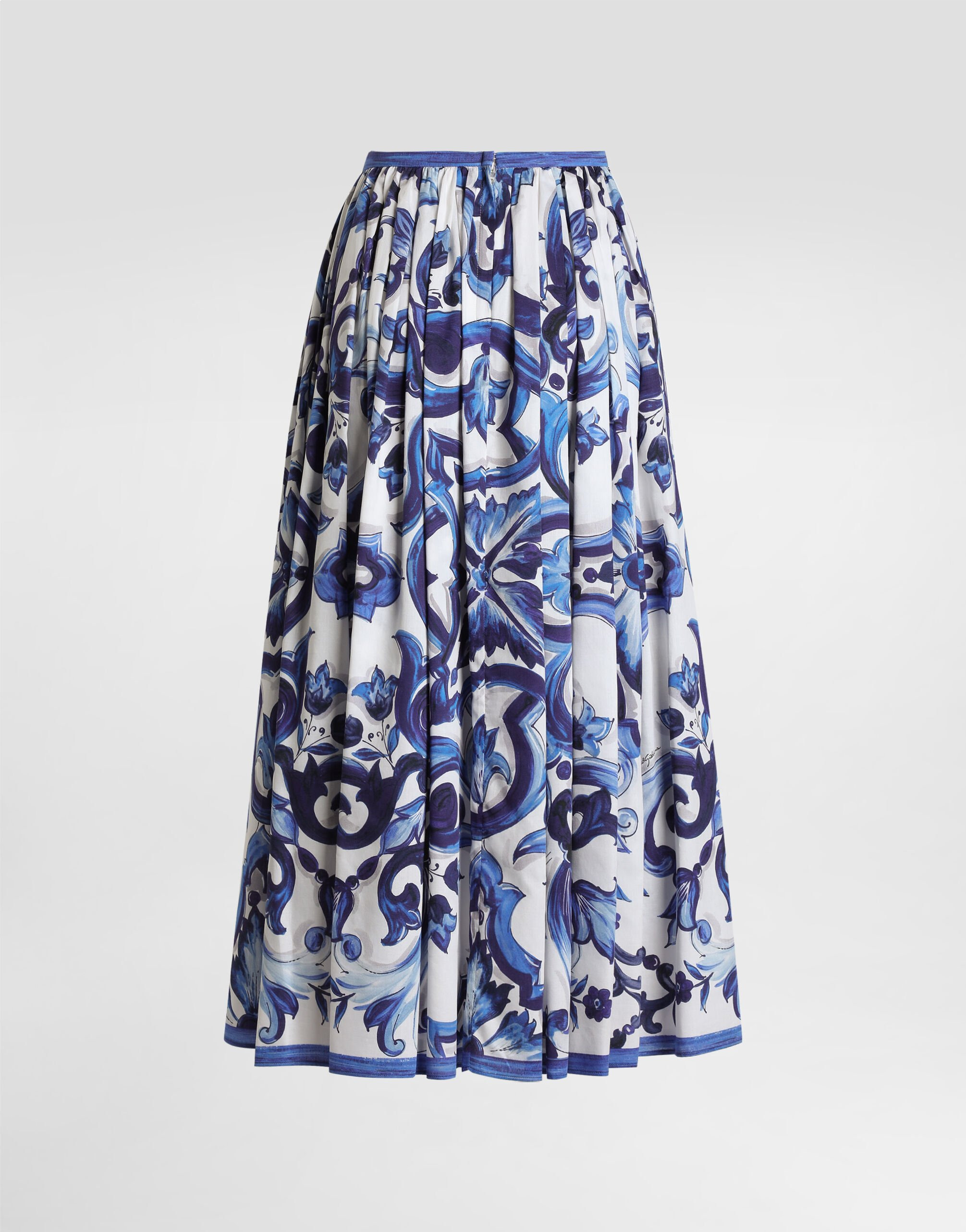 Majolica-print long cotton satin skirt - 2