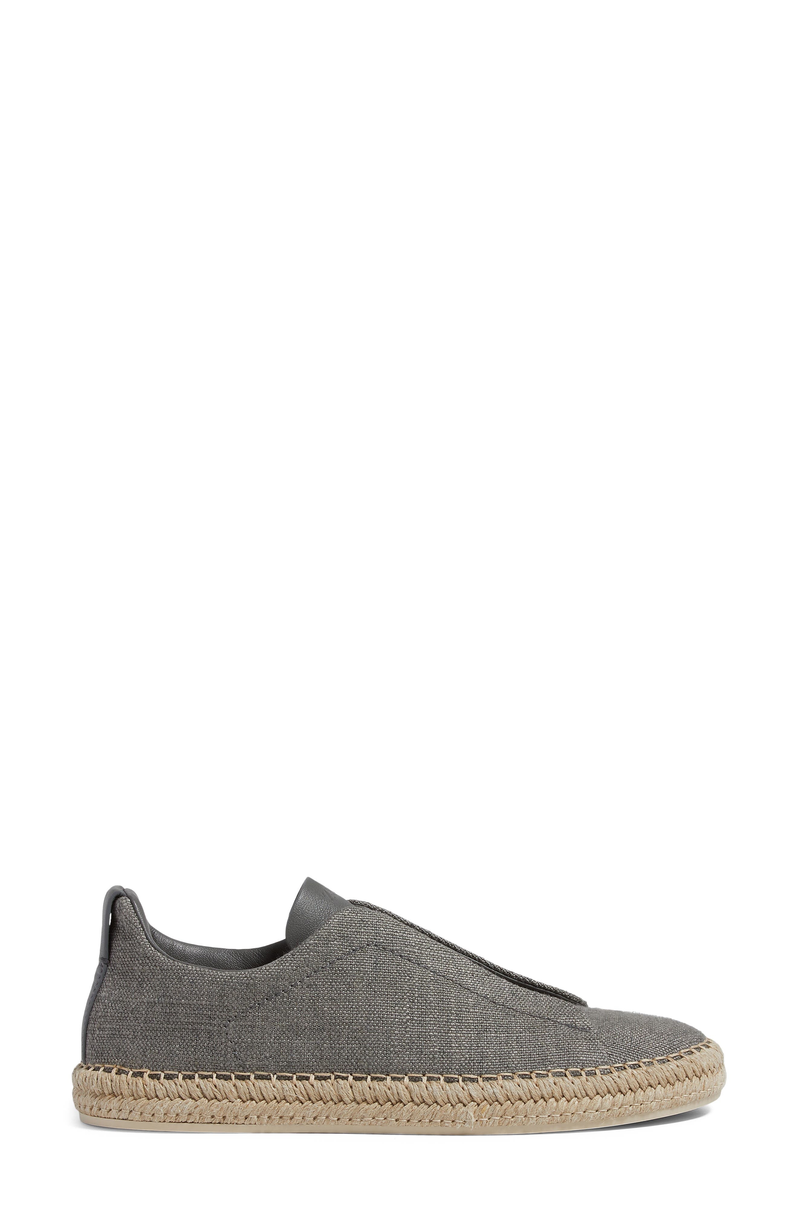 ZEGNA Triple Stitch™ Linen & Leather Espadrille Slip-On Sneaker in Grey Melange at Nordstrom - 3