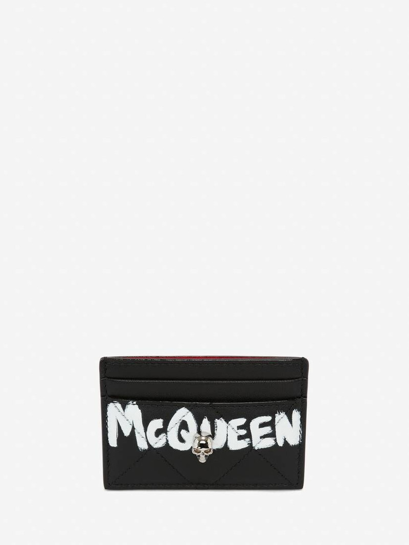 Women's McQueen Graffiti Card Holder in Black/white - 1