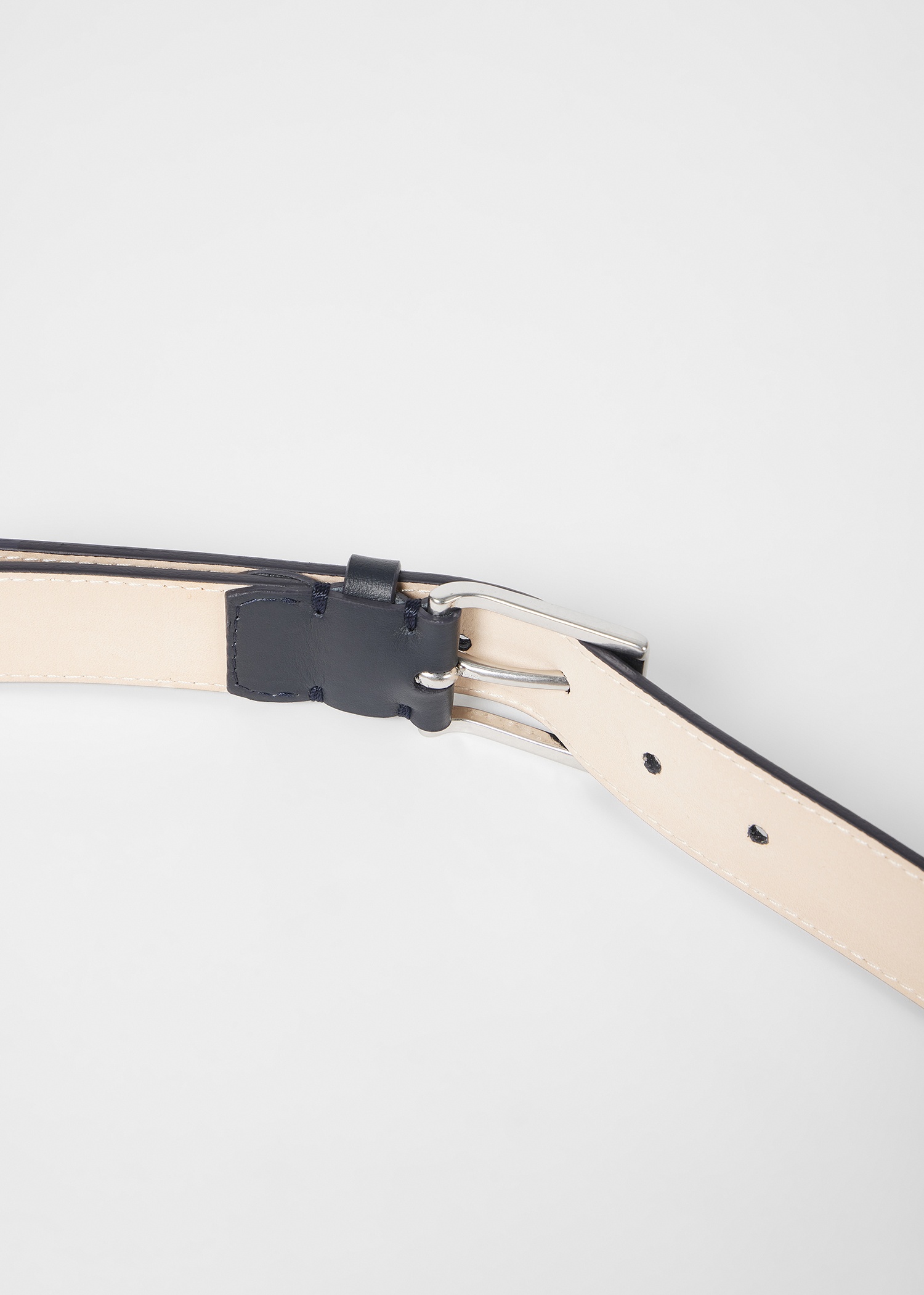 Navy Leather 'Signature Pinstripe' Belt - 3