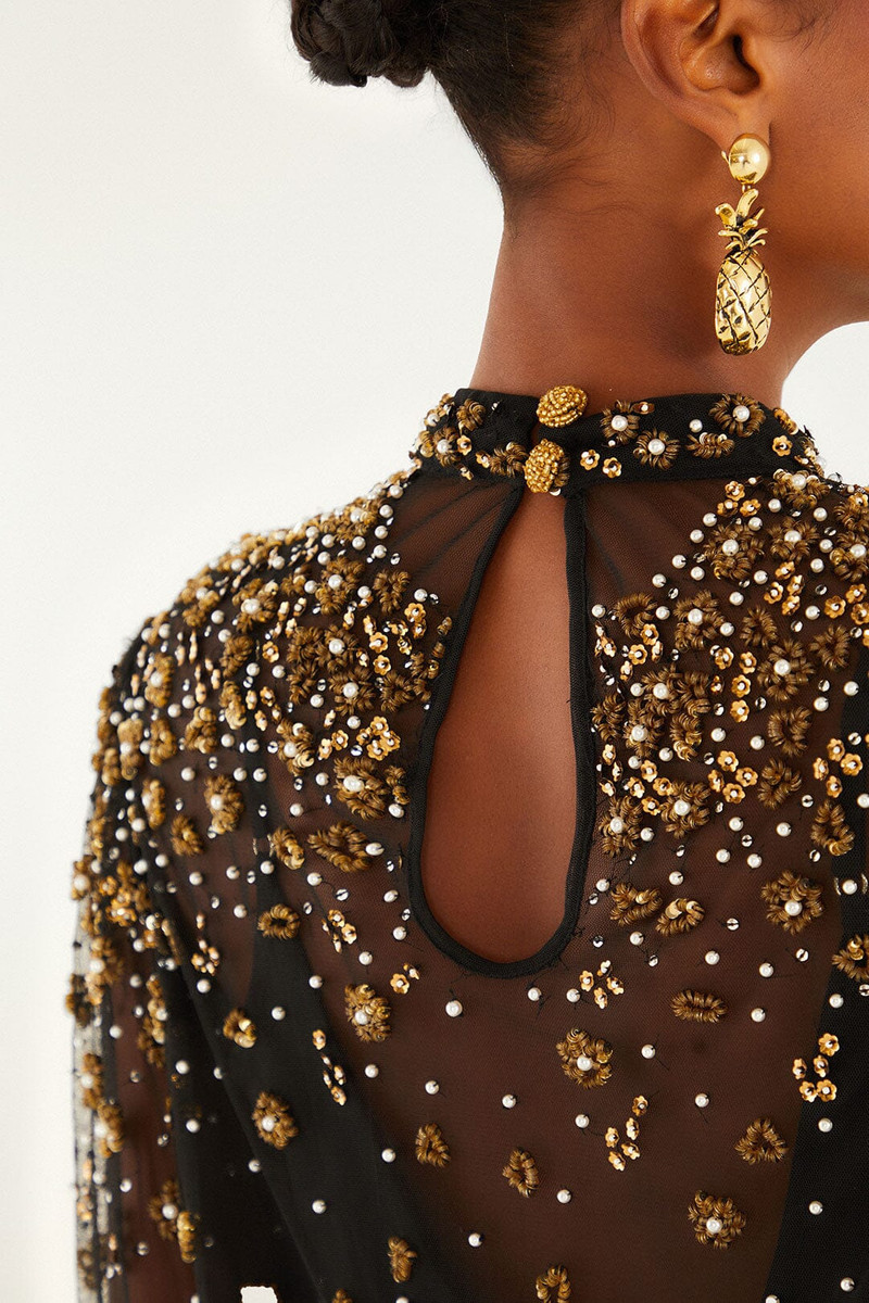Black Embroidered Tulle Lined Blouse 4