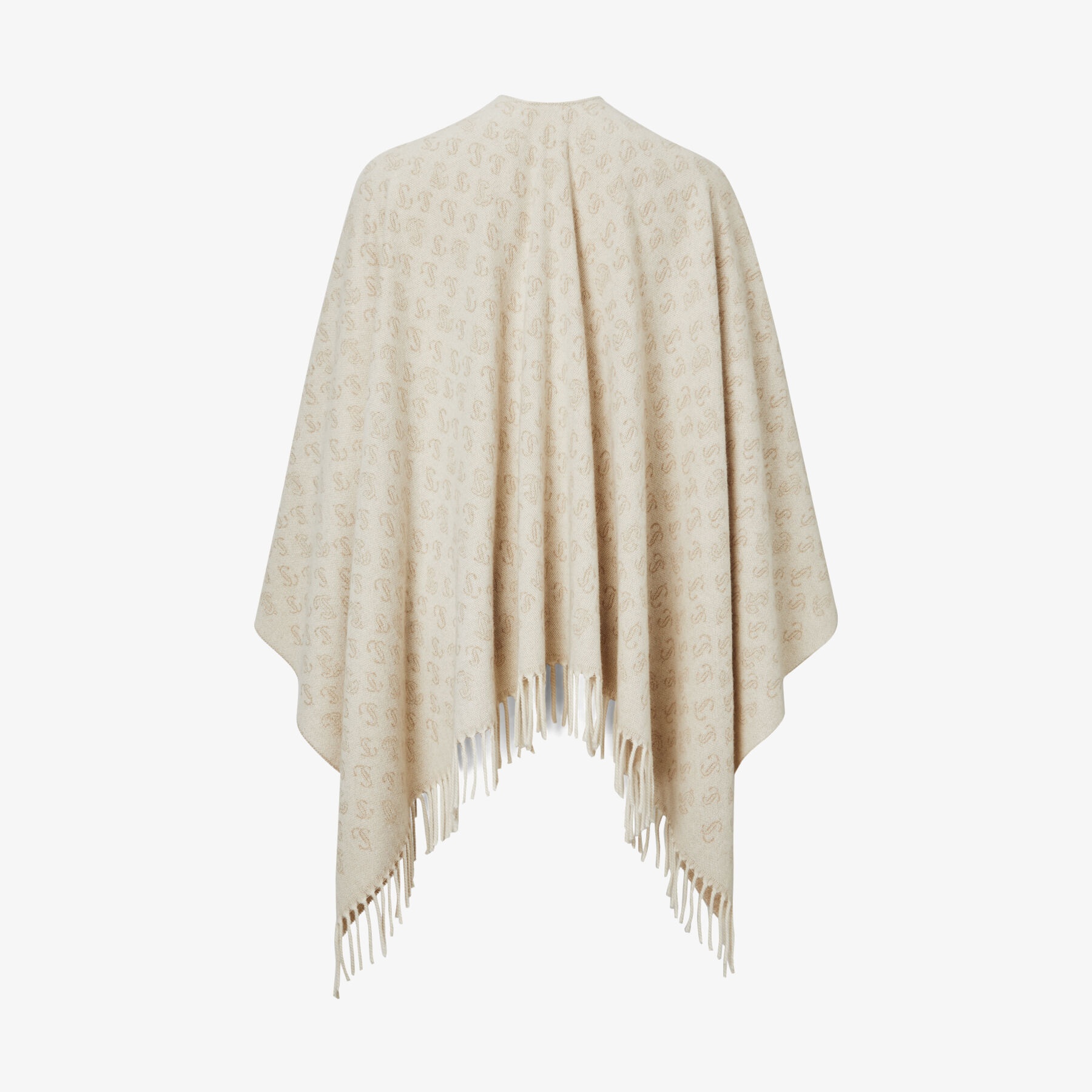 Inga
Latte Cashmere and Wool Jacquard Poncho with JC Monogram Repeat Pattern - 2