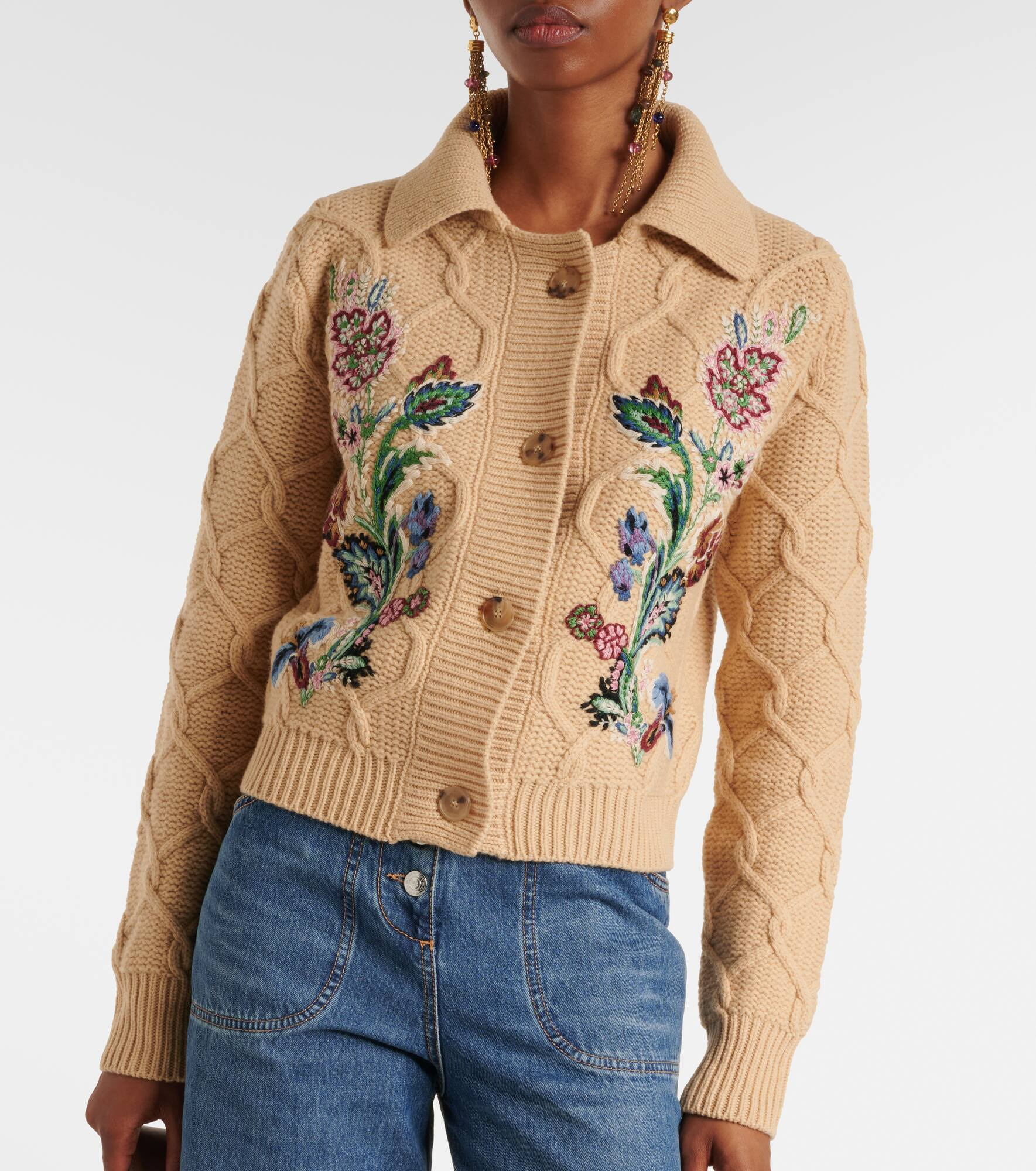 Embroidered wool and cashmere cardigan - 6