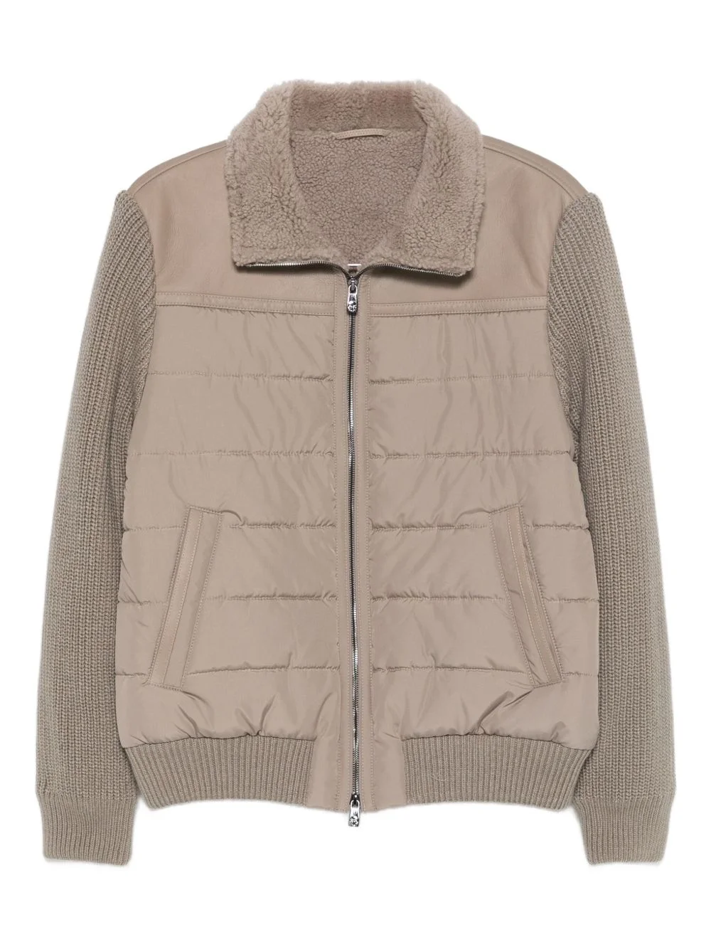 quilted shearling-collar coat - 1