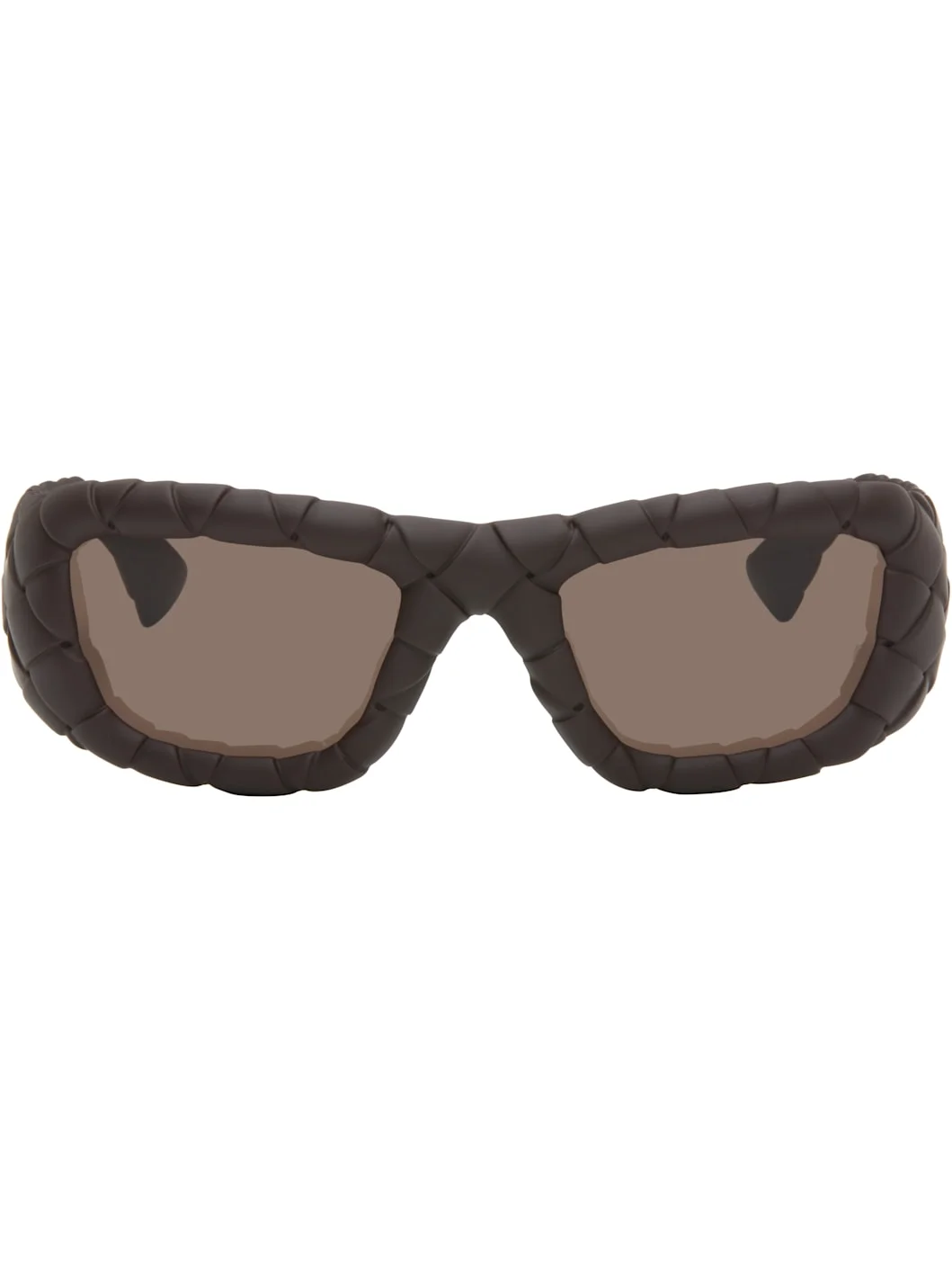 Brown Intrecciato Rectangular Sunglasses - 1