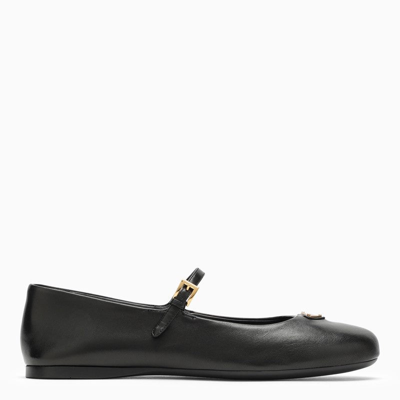 【PRADA】Black leather ballerina with logo triangle Prada Prada Black Leather Ballerina With Logo Triangle Women
