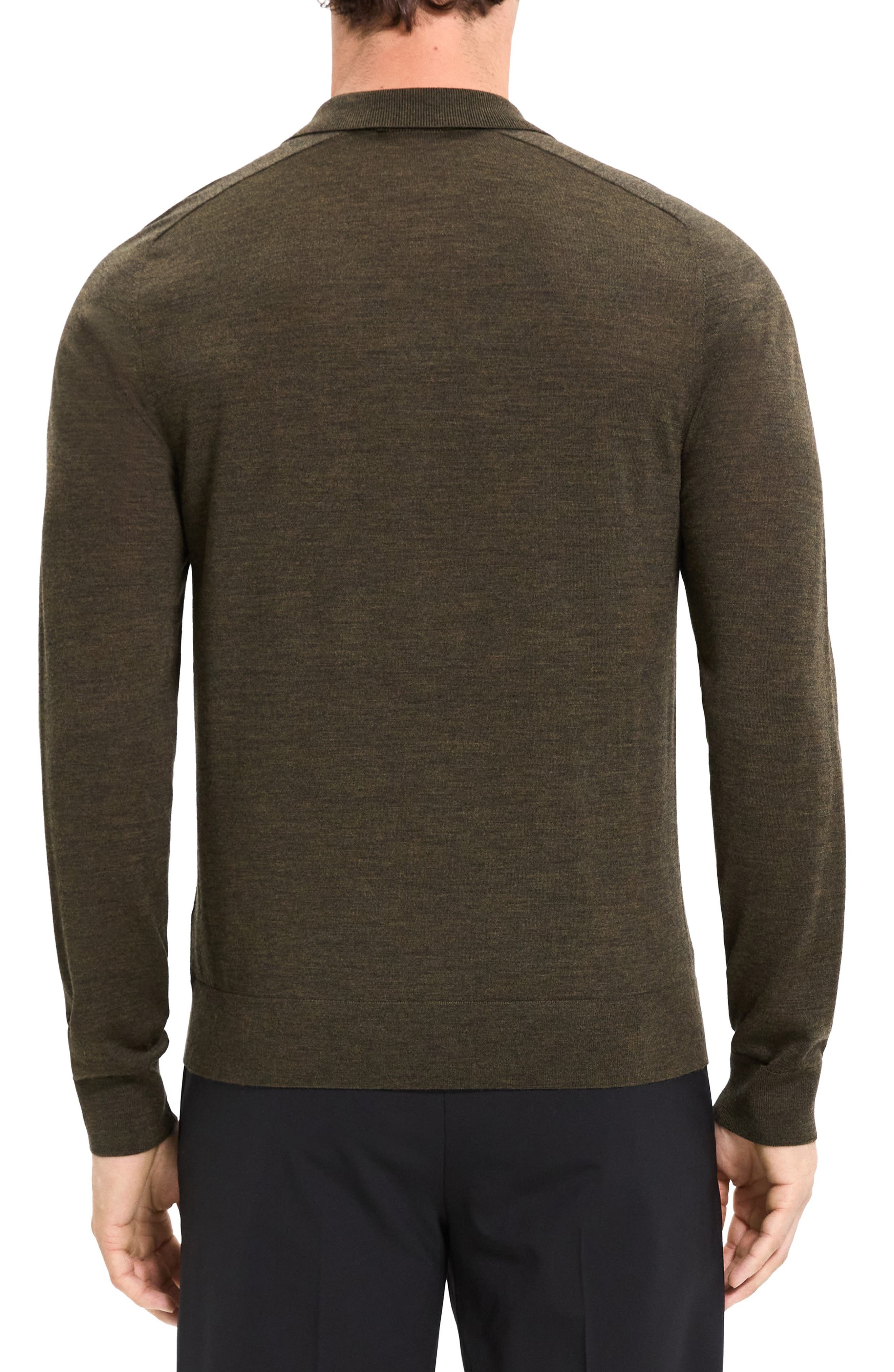Theory Regal Long Sleeve Wool Blend Polo in Hunter Green at Nordstrom - 2