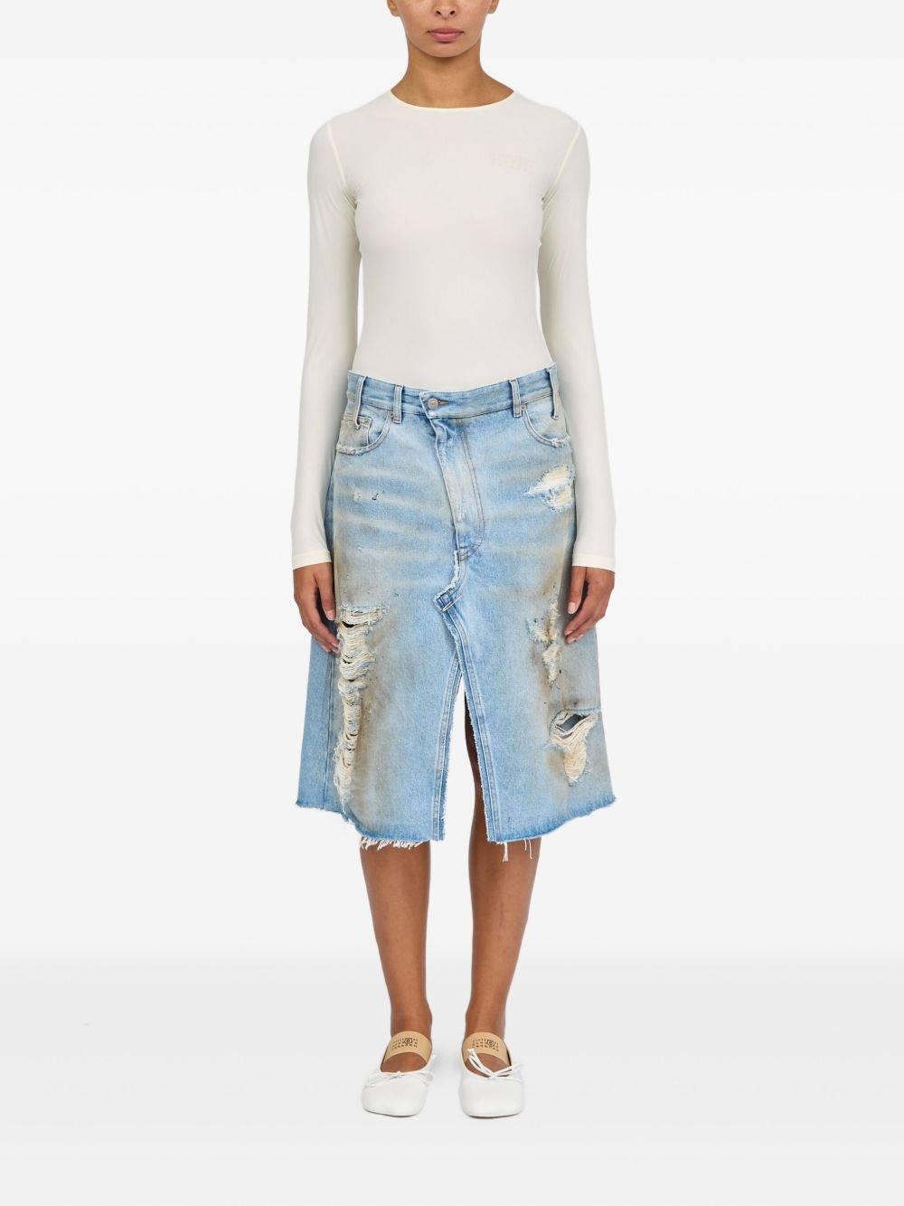 ripped-detail denim skirt - 2