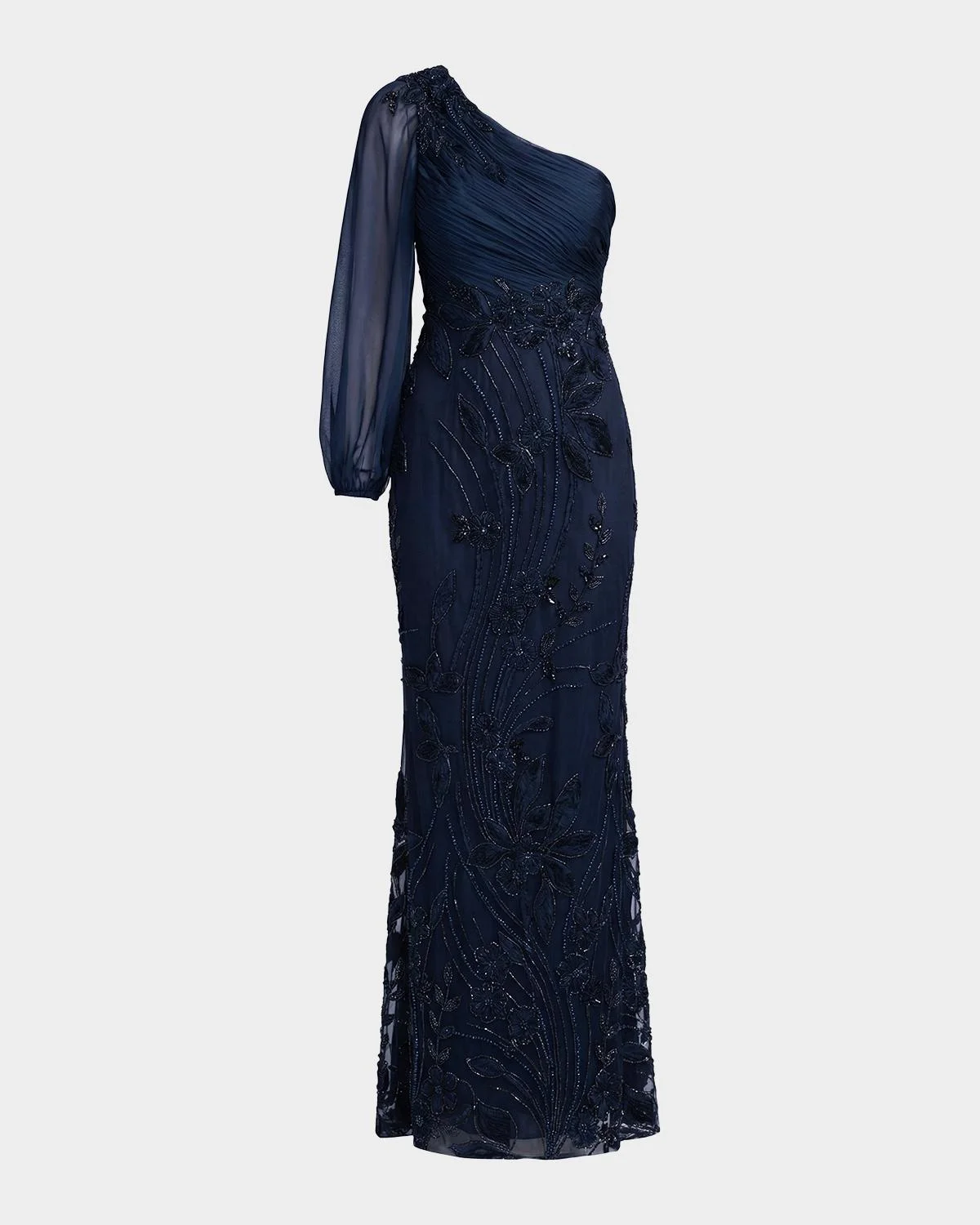 Floral Appliqué Chiffon Trumpet One-Shoulder Gown - 1