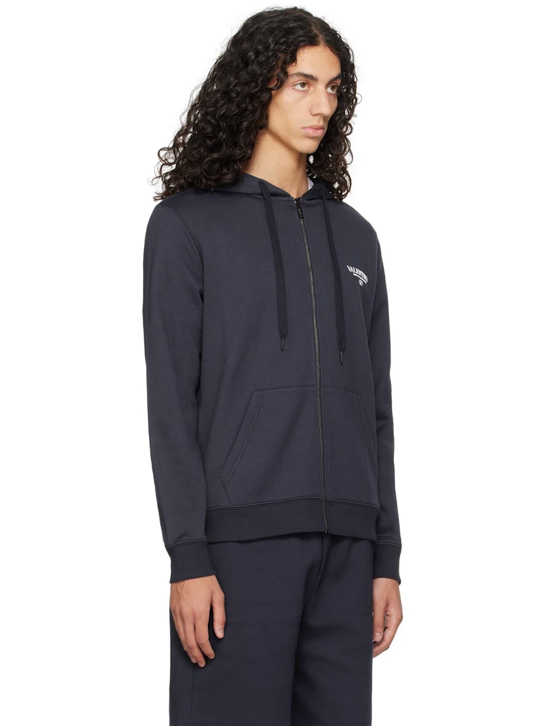 Navy Printed-Logo Hoodie - 2