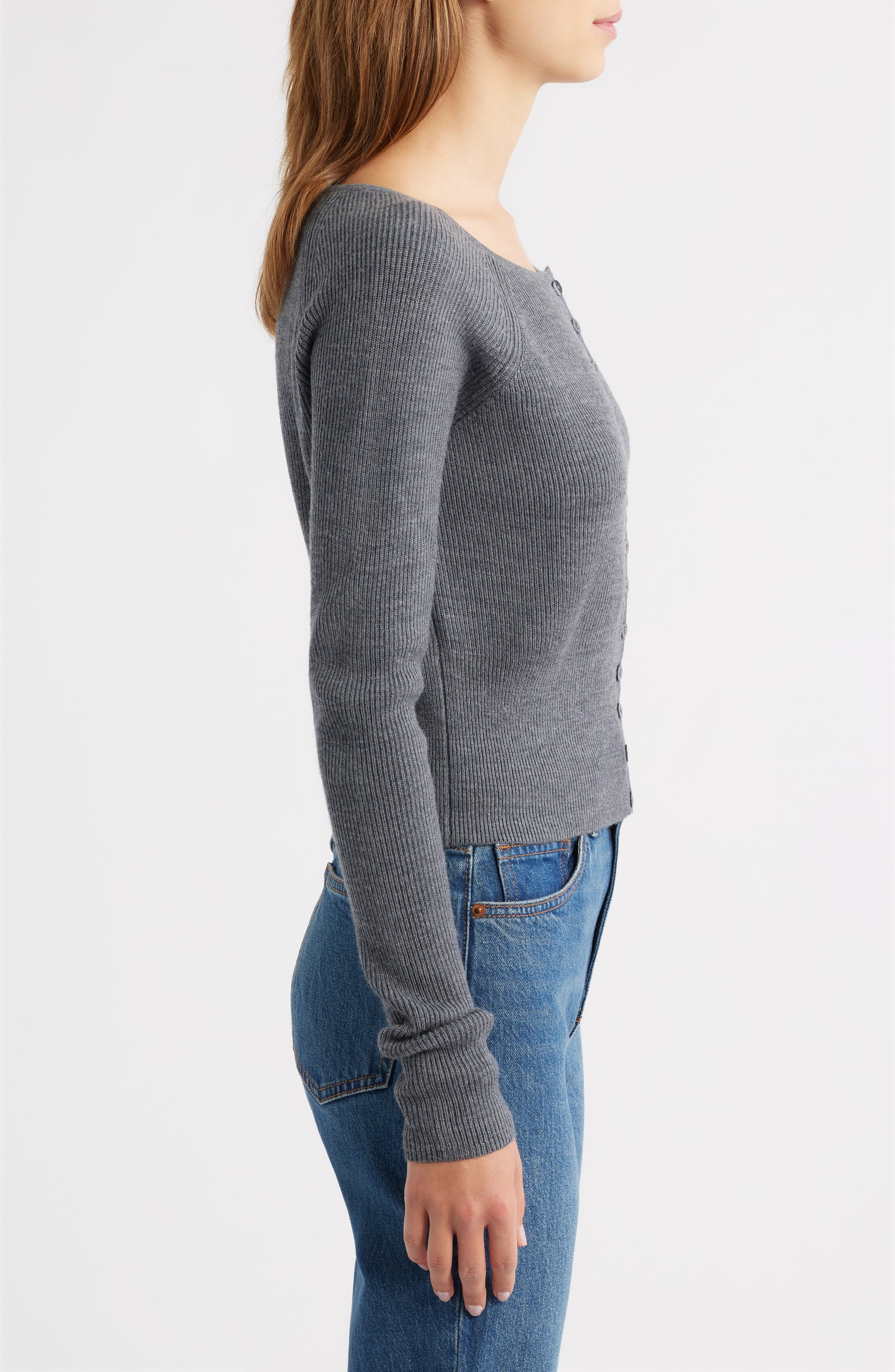 Reformation Meadow Wool Crop Cardigan in Mid Grey at Nordstrom - 3