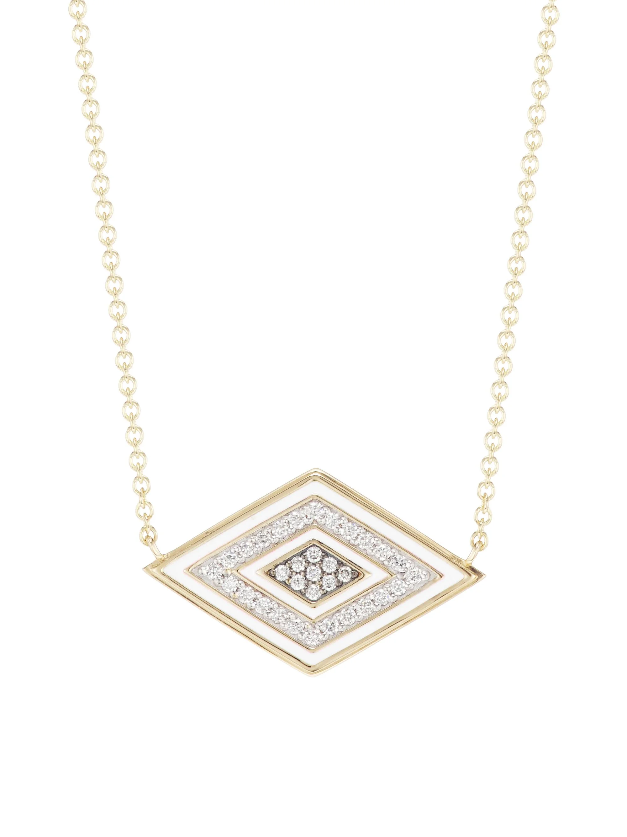 Women's 14K Yellow Gold, Diamond & Enamel Large Groovy Evil Eye Pendant Necklace - Yellow Gold - 1