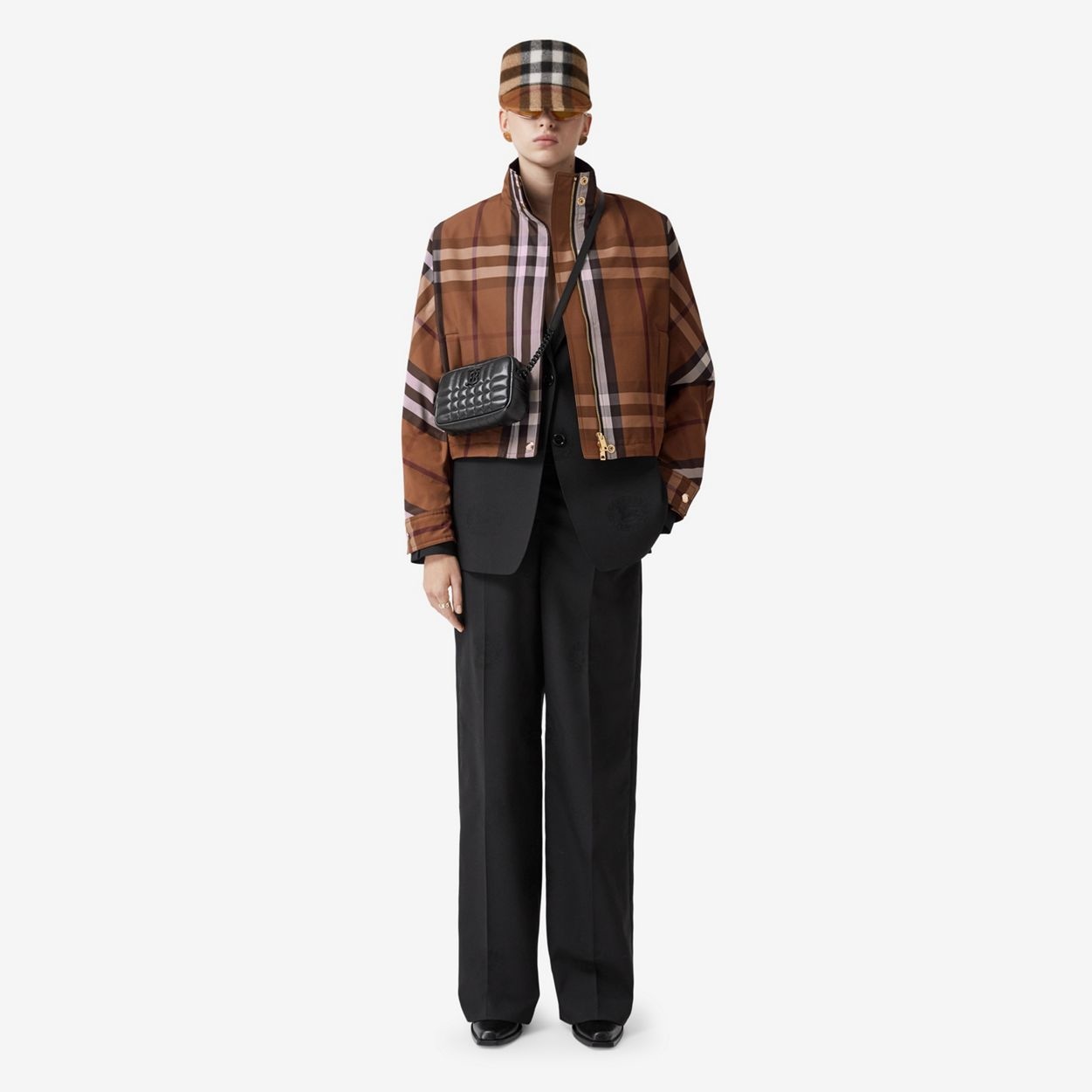 Check Nylon Funnel Neck Jacket - 3