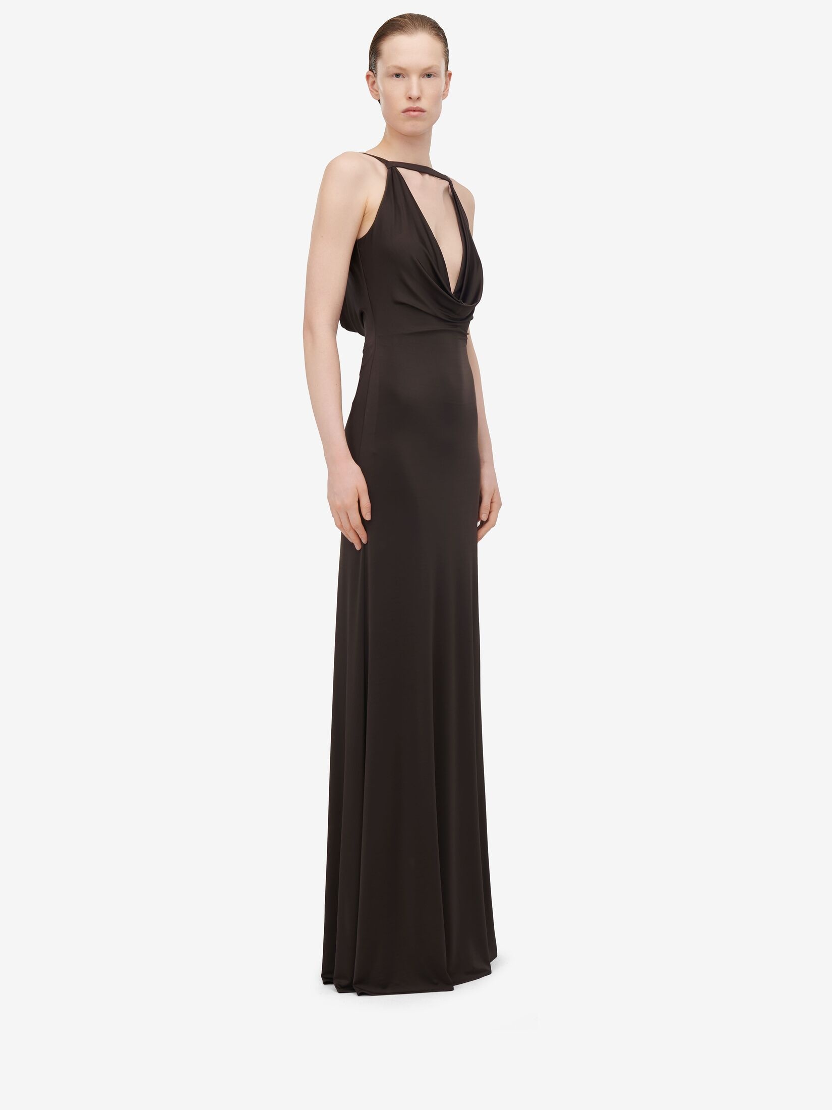 Women's Cowl Neck Evening Dress in Ebony - 3