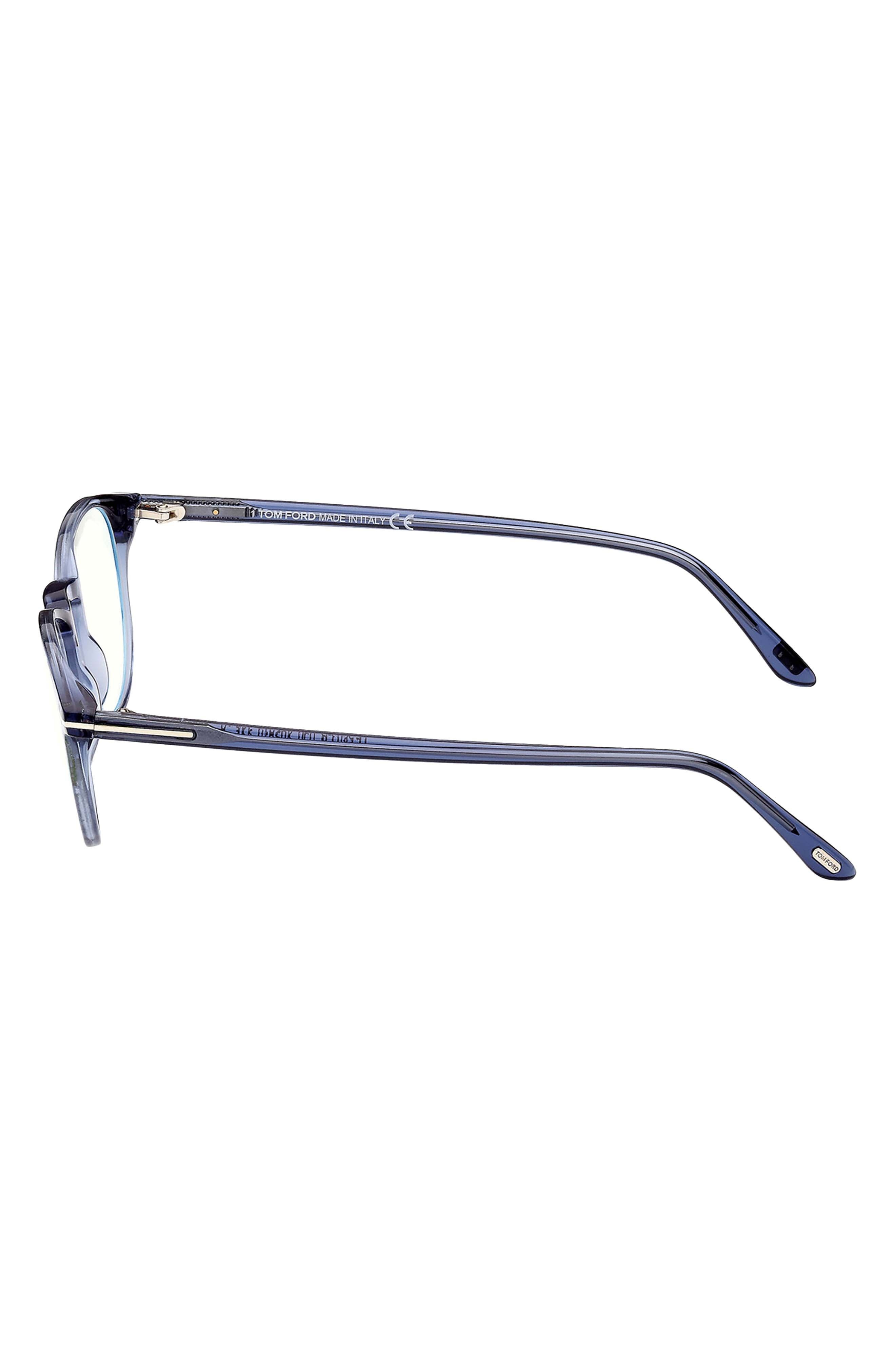 TOM FORD 51mm Round Blue Light Blocking Optical Glasses in Shiny Blue at Nordstrom - 5