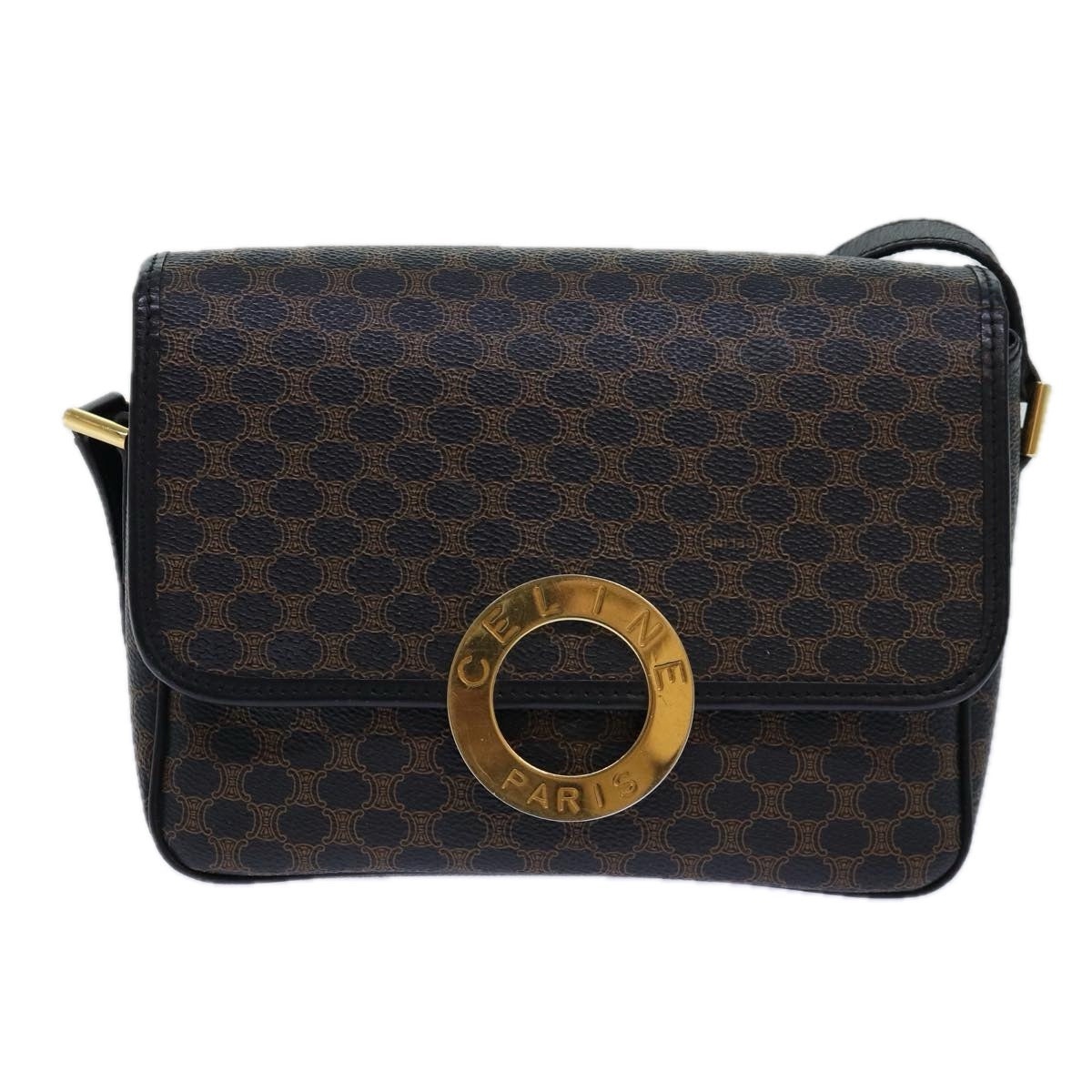 CELINE Macadam Canvas Shoulder Bag Pvc Leather Black - 13