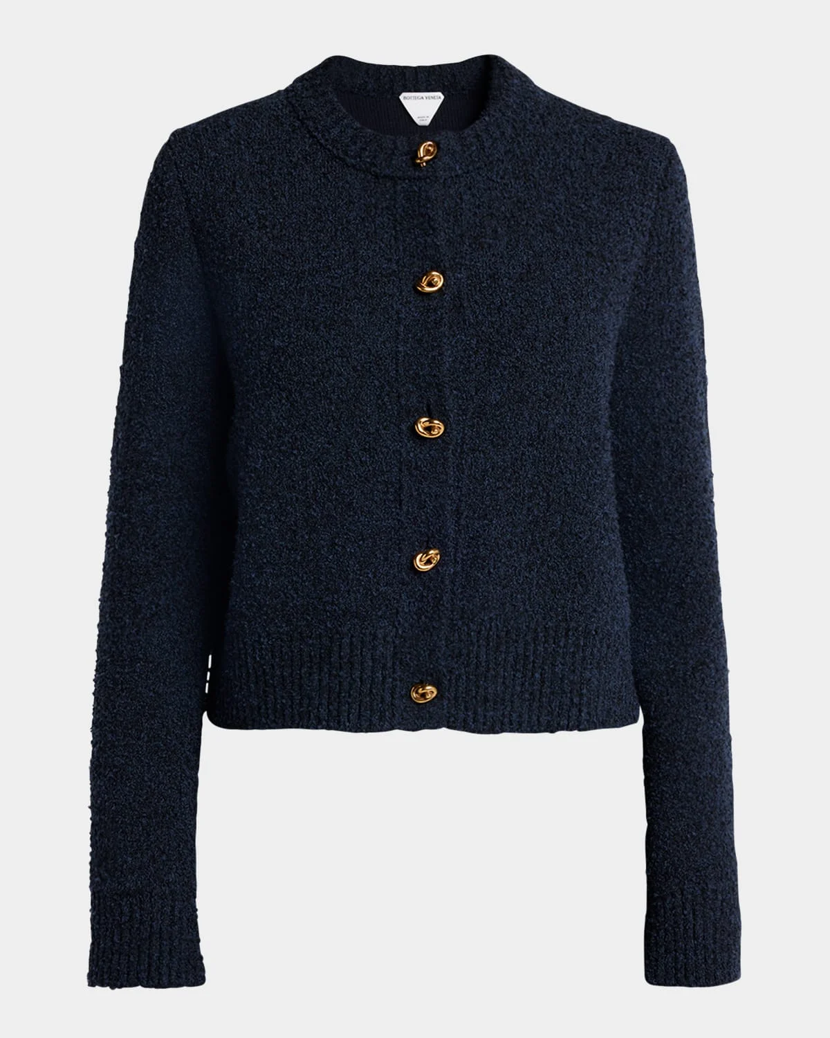 Knot-Button Boucle Knit Cardigan - 1
