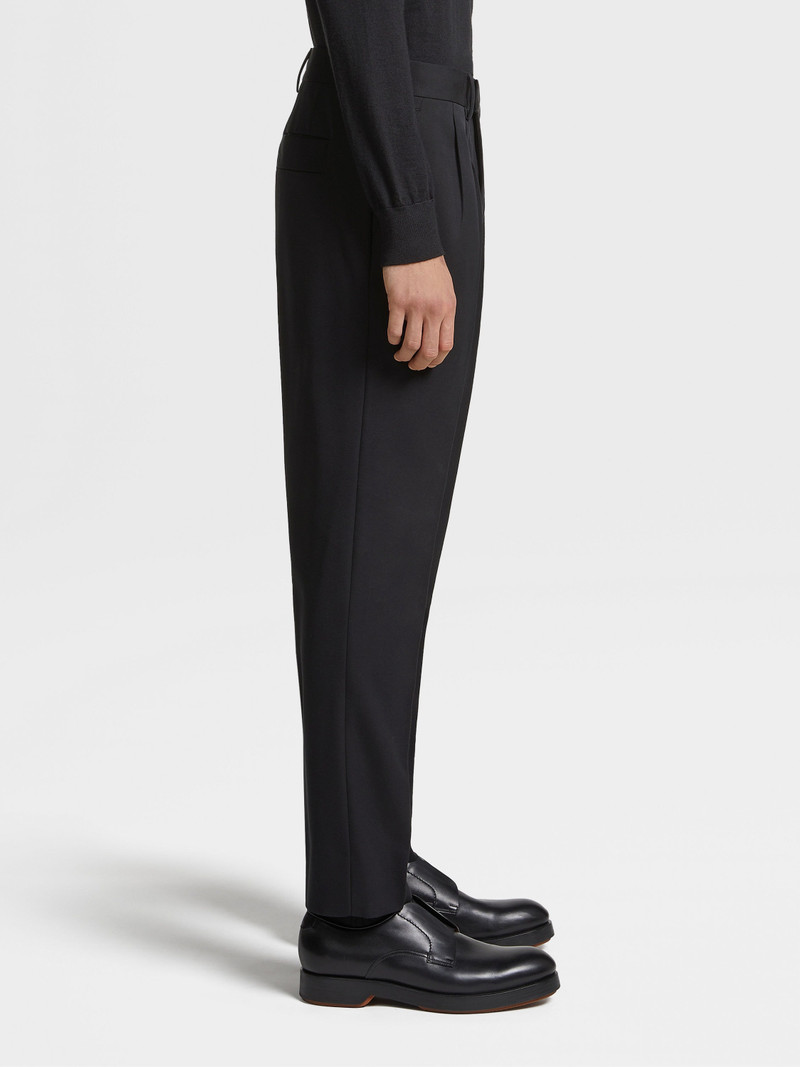 BLACK COTTON AND WOOL DOUBLE PLEAT PANTS 4