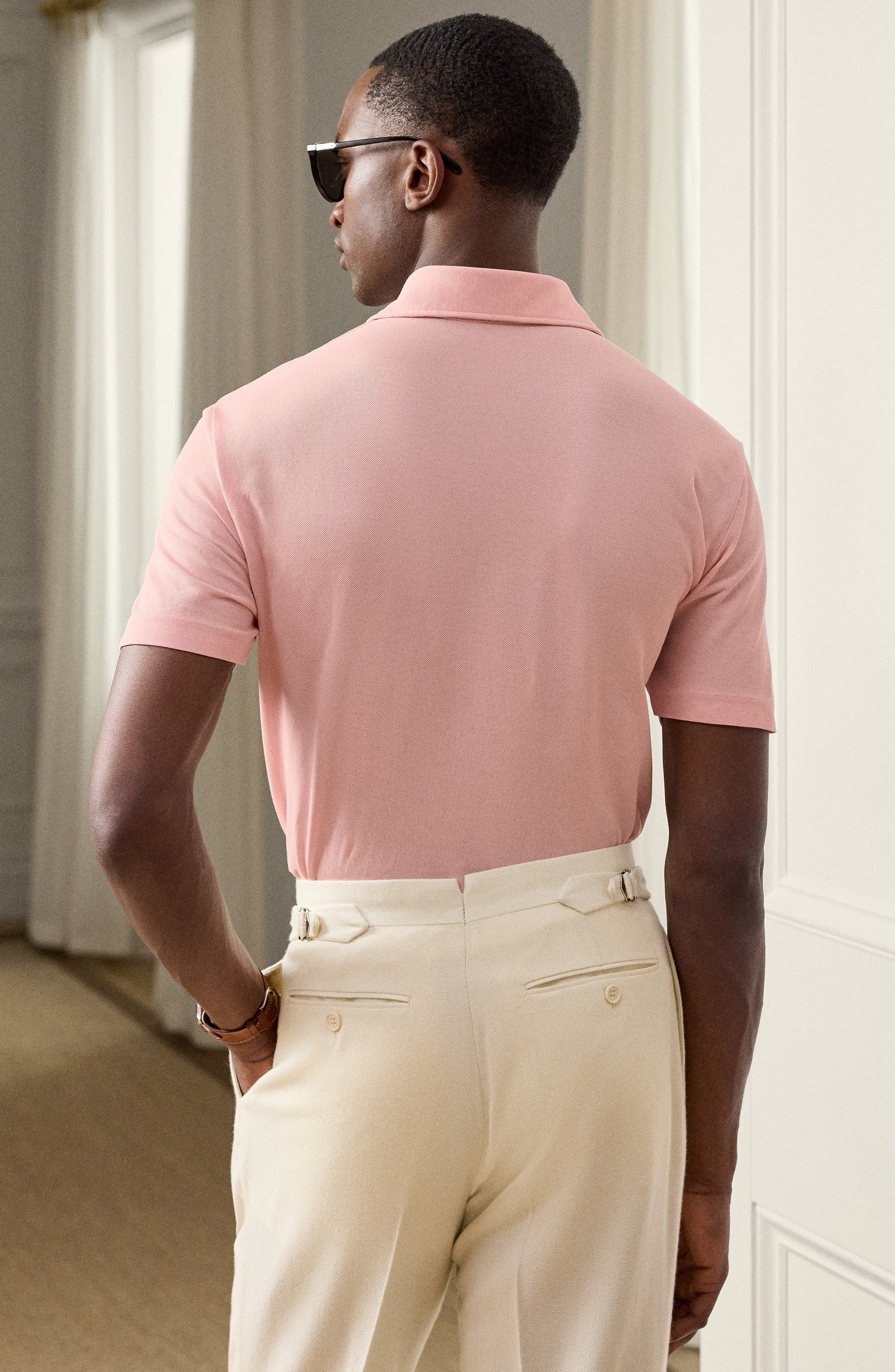 Ralph Lauren Purple Label Slim Fit Washed Piqué Polo in Soft Pink at Nordstrom - 3