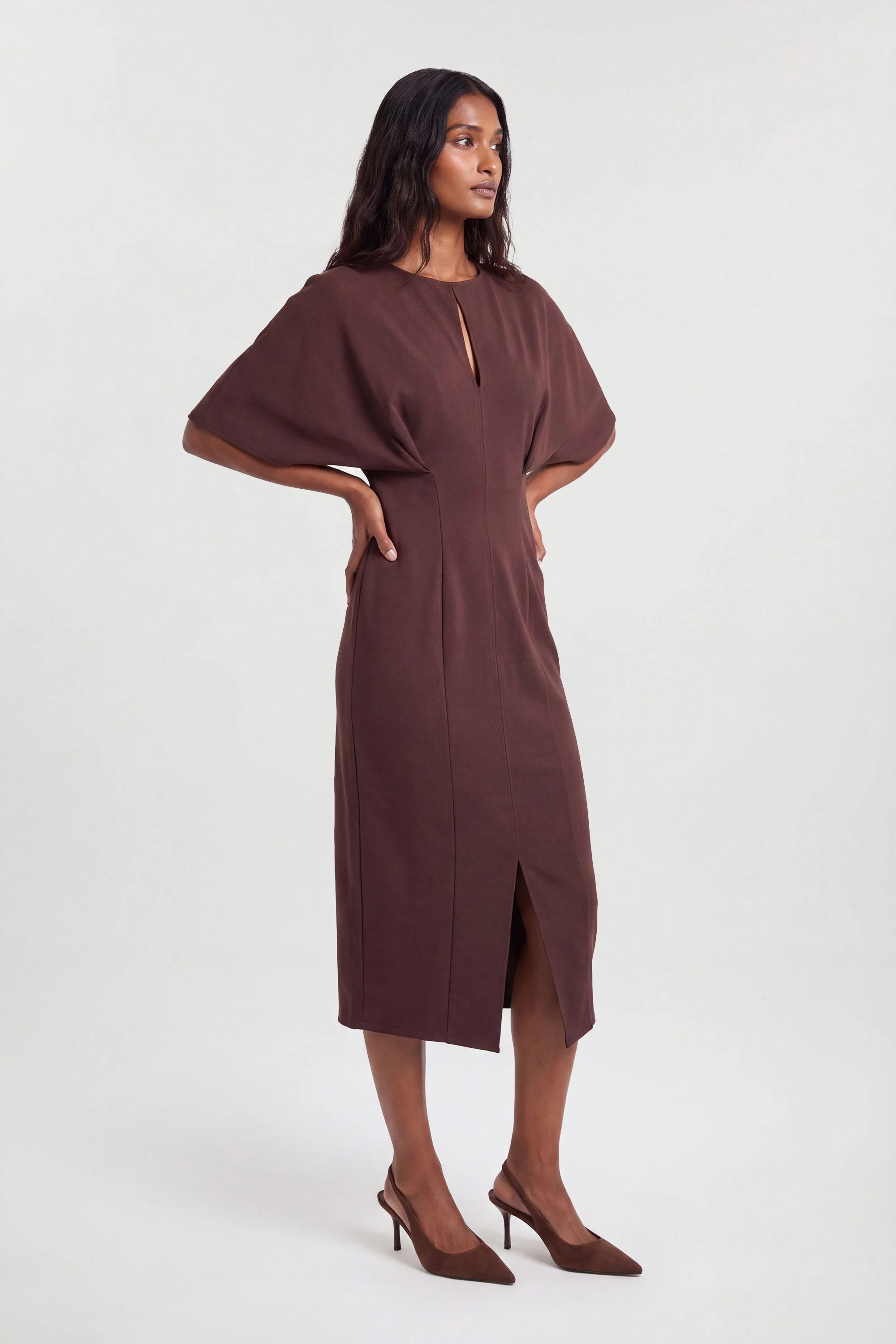 Petite Pleat Detail Ponte Keyhole Midi Dress - 1