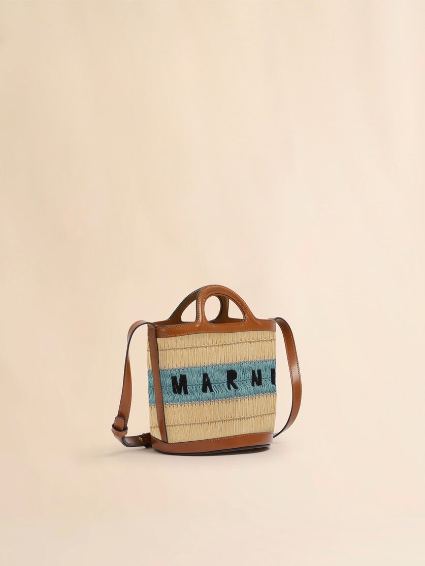 RAFFIA EFFECT AND BLUE CROCHET TROPICALIA MINI BUCKET BAG - 6