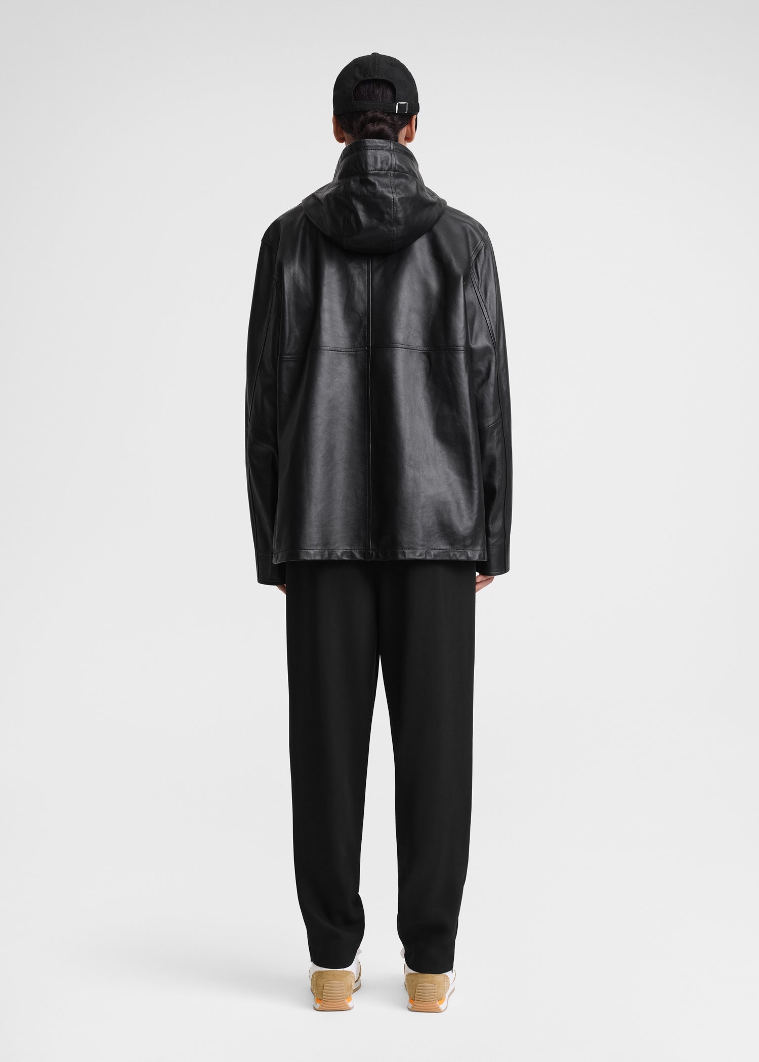 Half-zip leather anorak black - 5