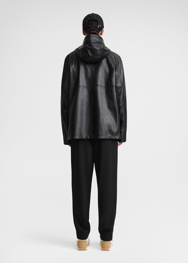 Half-zip leather anorak black 5