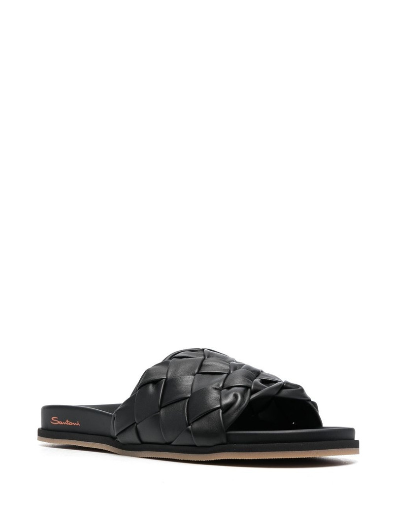 Santoni interwoven-design calf-leather slides outlook