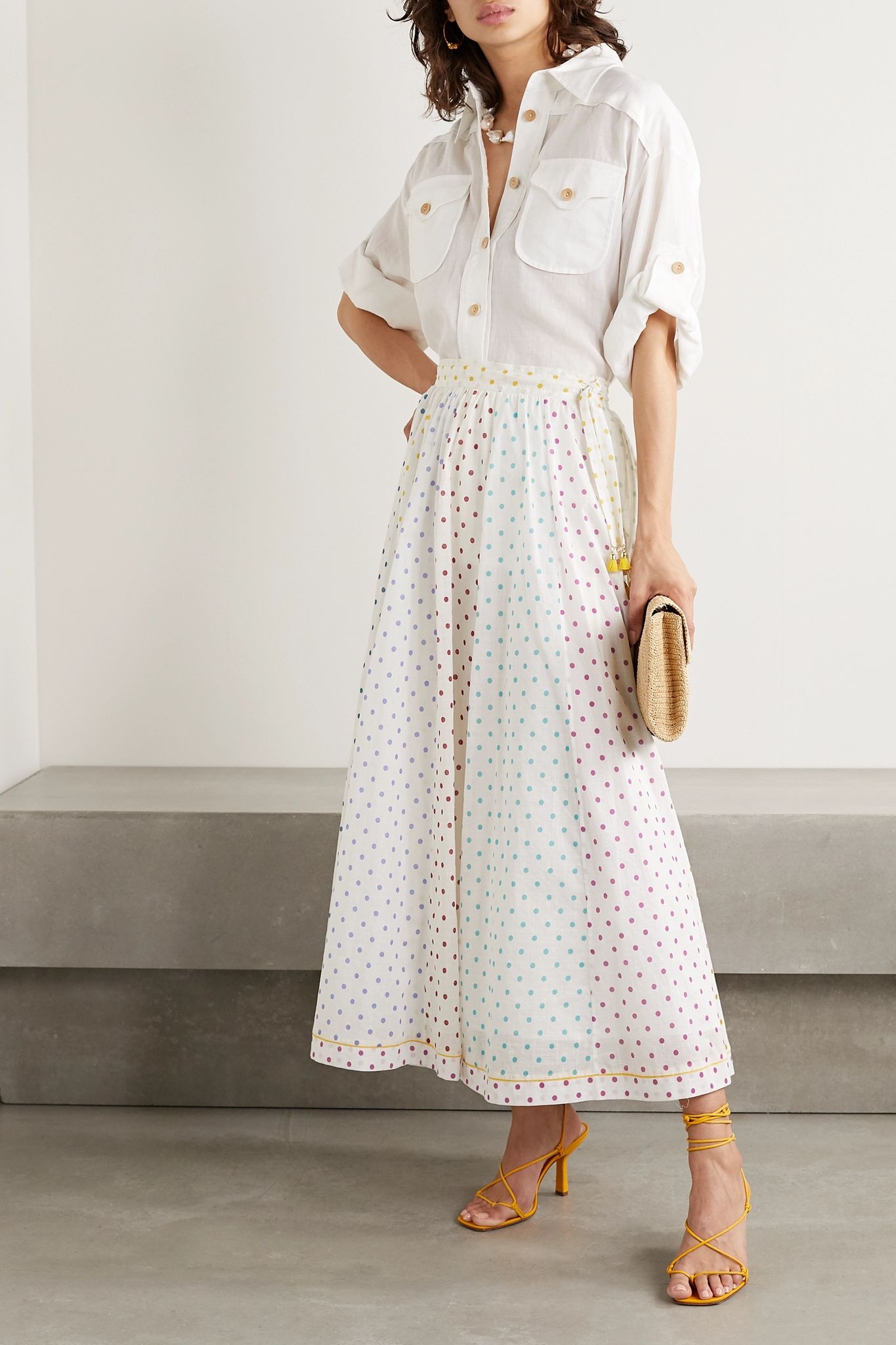 Bellitude tasseled paneled polka-dot cotton-voile midi skirt - 2