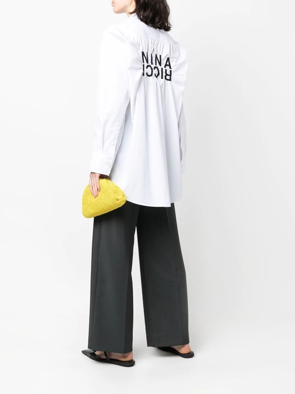 logo-embroidered ruched shirt - 2