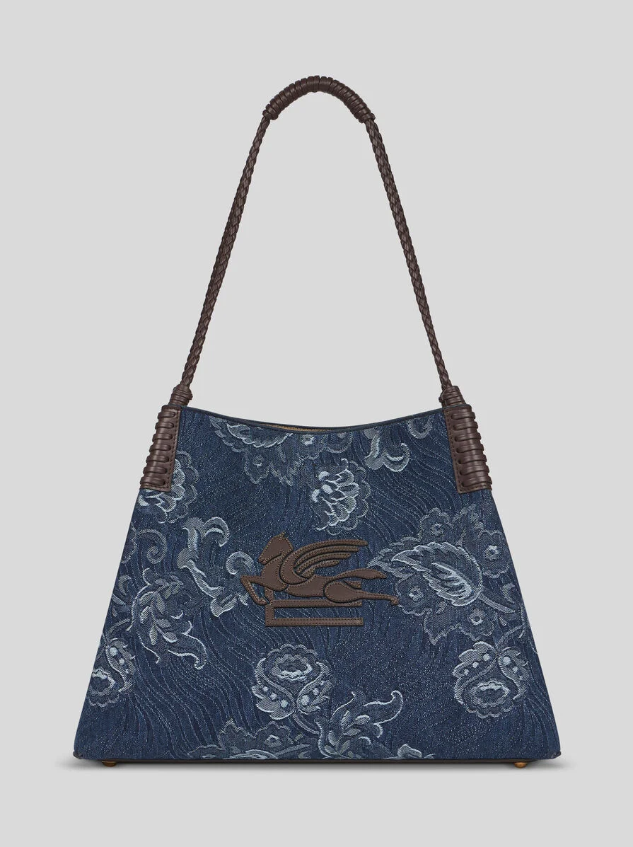 MEDIUM LIBRA TOTE BAG IN JACQUARD DENIM - 1