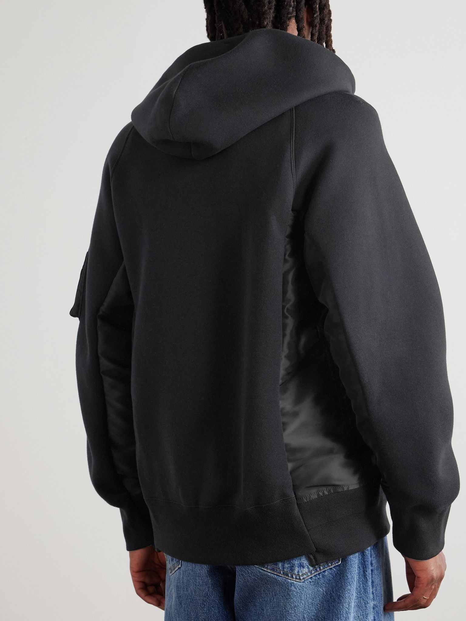 MA-1 Nylon-Trimmed Cotton-Blend Jersey Zip-Up Hoodie Black - 4