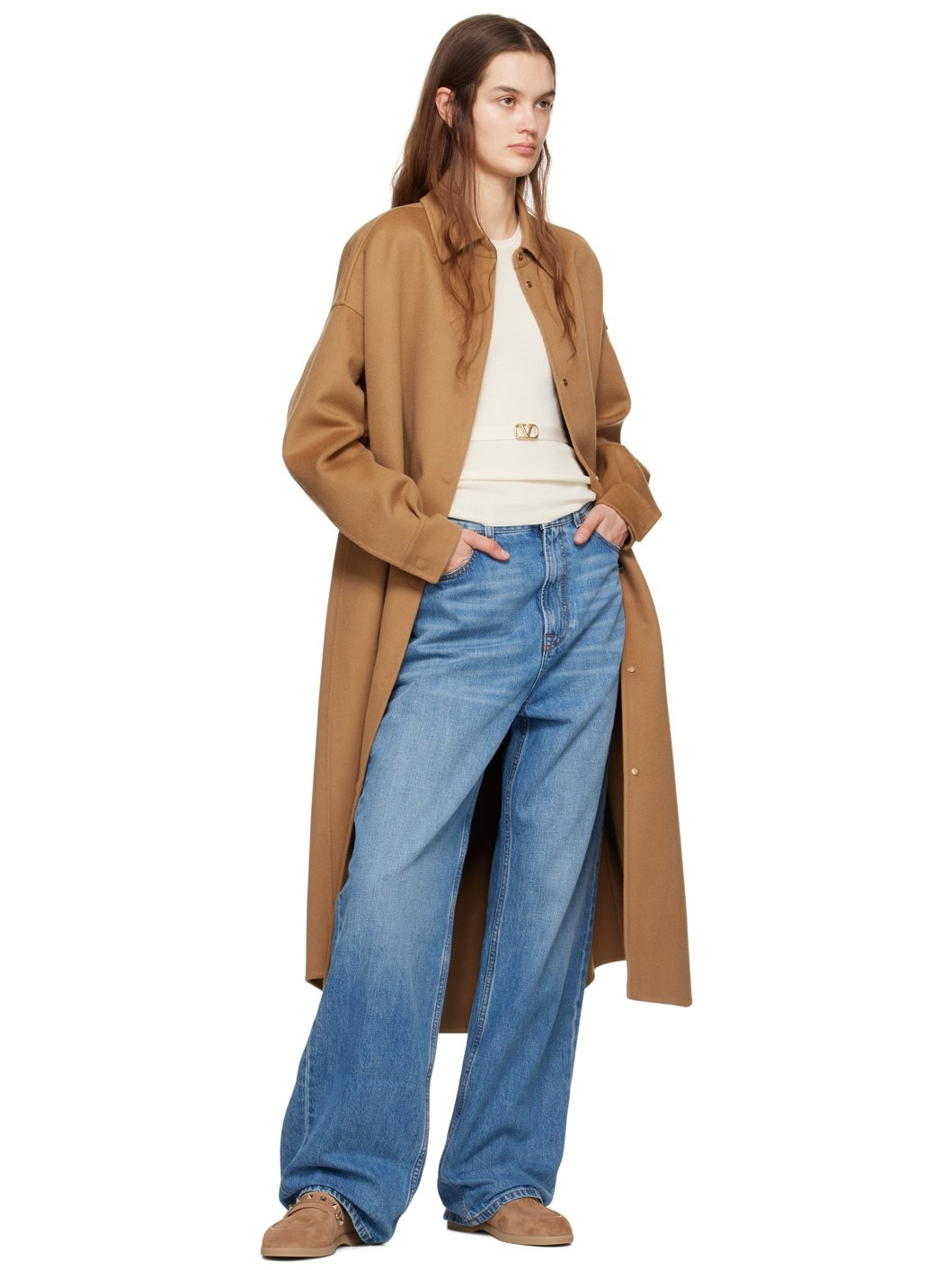 Tan Spread Collar Coat - 4