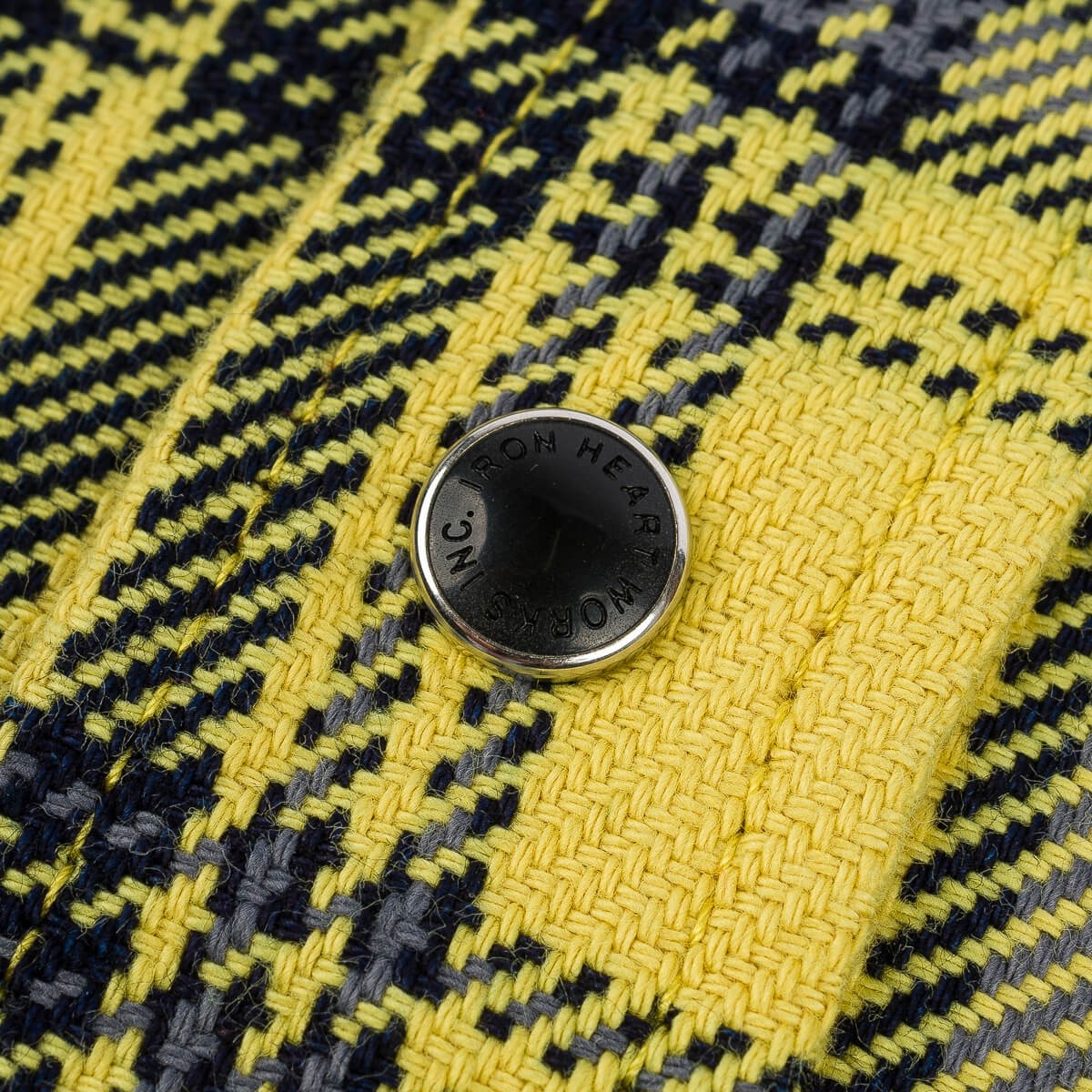 IHSH-411-YEL 9oz Selvedge Indigo Check Flannel Western Shirt - Yellow - 14