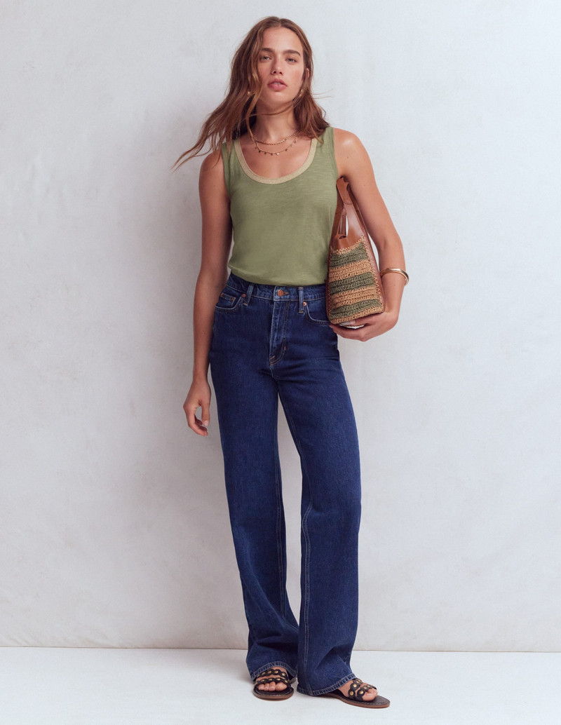 Metallic Trim Scoop Neck Vest-Larch Green 5