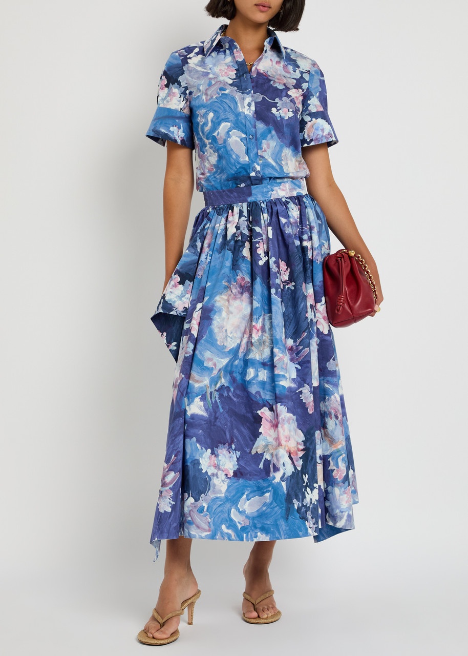 Erdem Floral-print Cotton-poplin Midi Skirt - 4