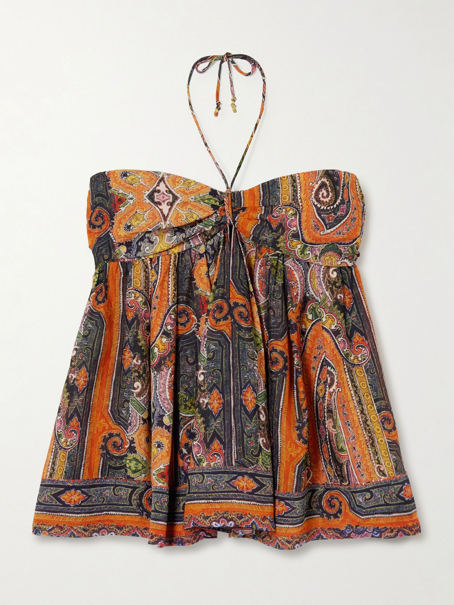 Yickia tiered printed silk-voile halterneck top Orange - 1