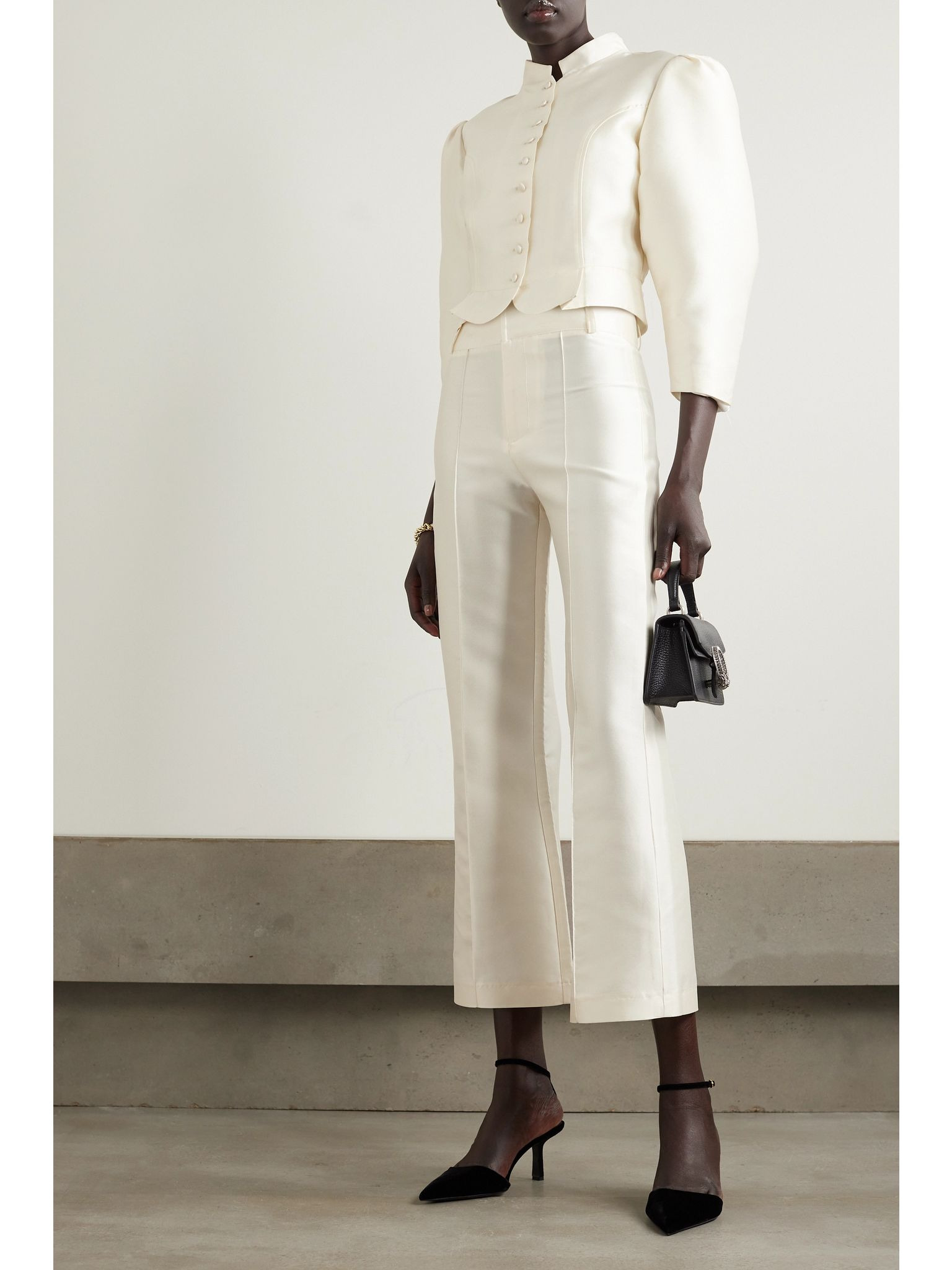 Yoshitomo pleated faille wide-leg pants White - 2