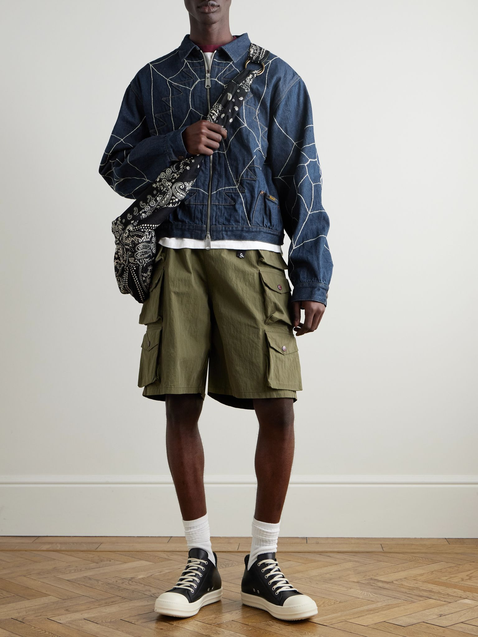 Thunderbird Embroidered Denim Blouson Jacket Blue - 2