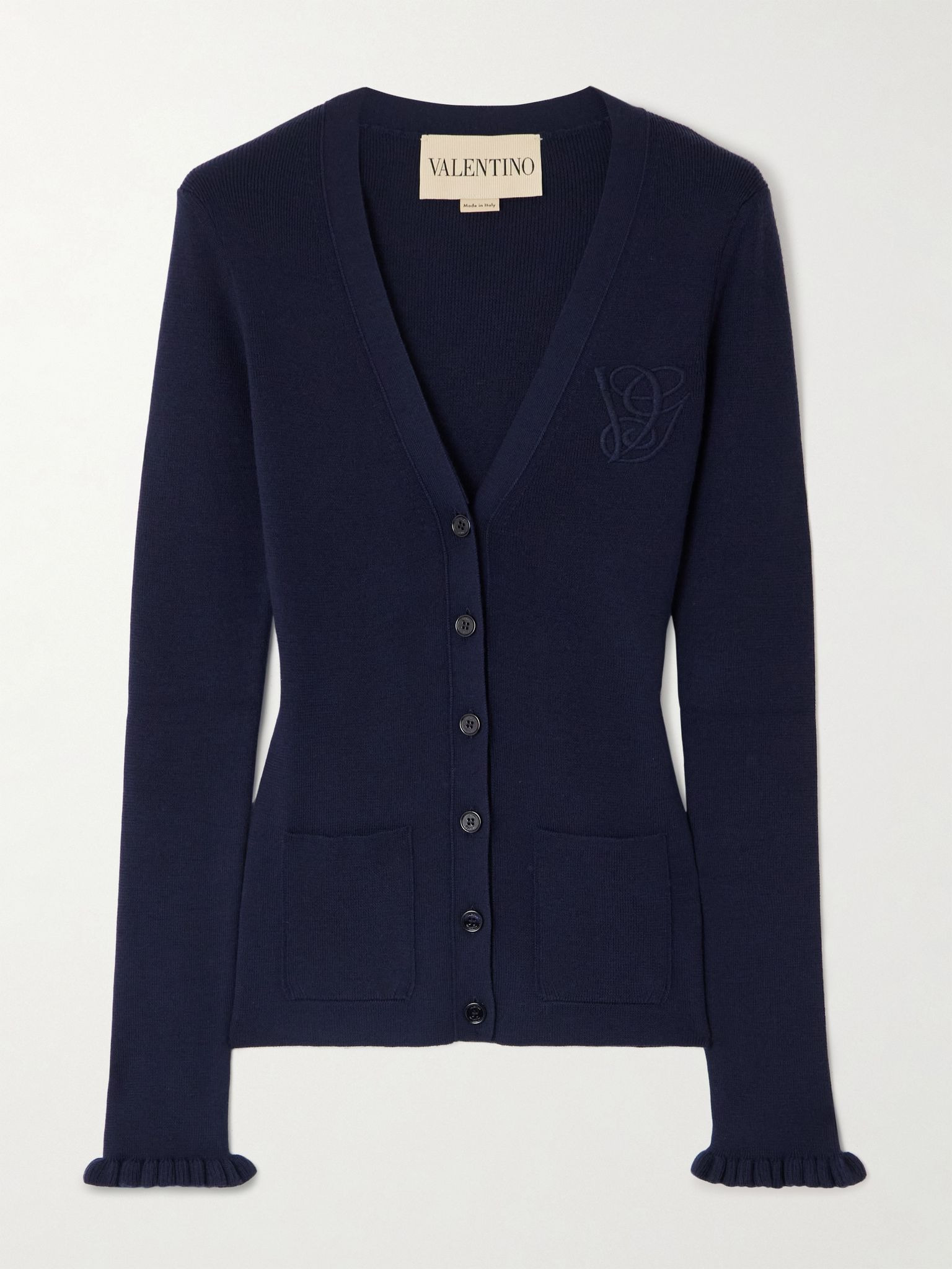Embroidered wool cardigan Navy - 1