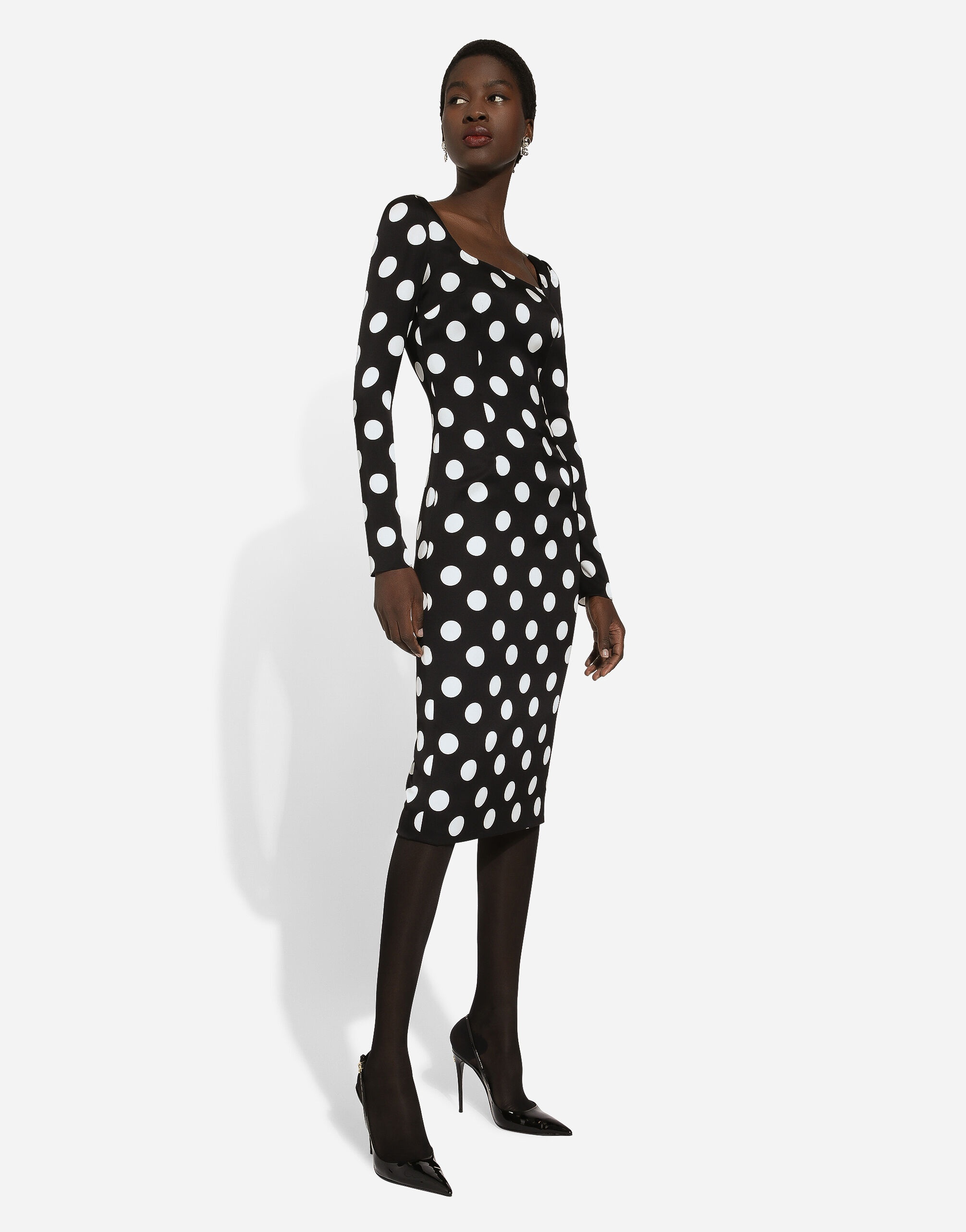 Charmeuse sheath dress with macro polka-dot print - 5