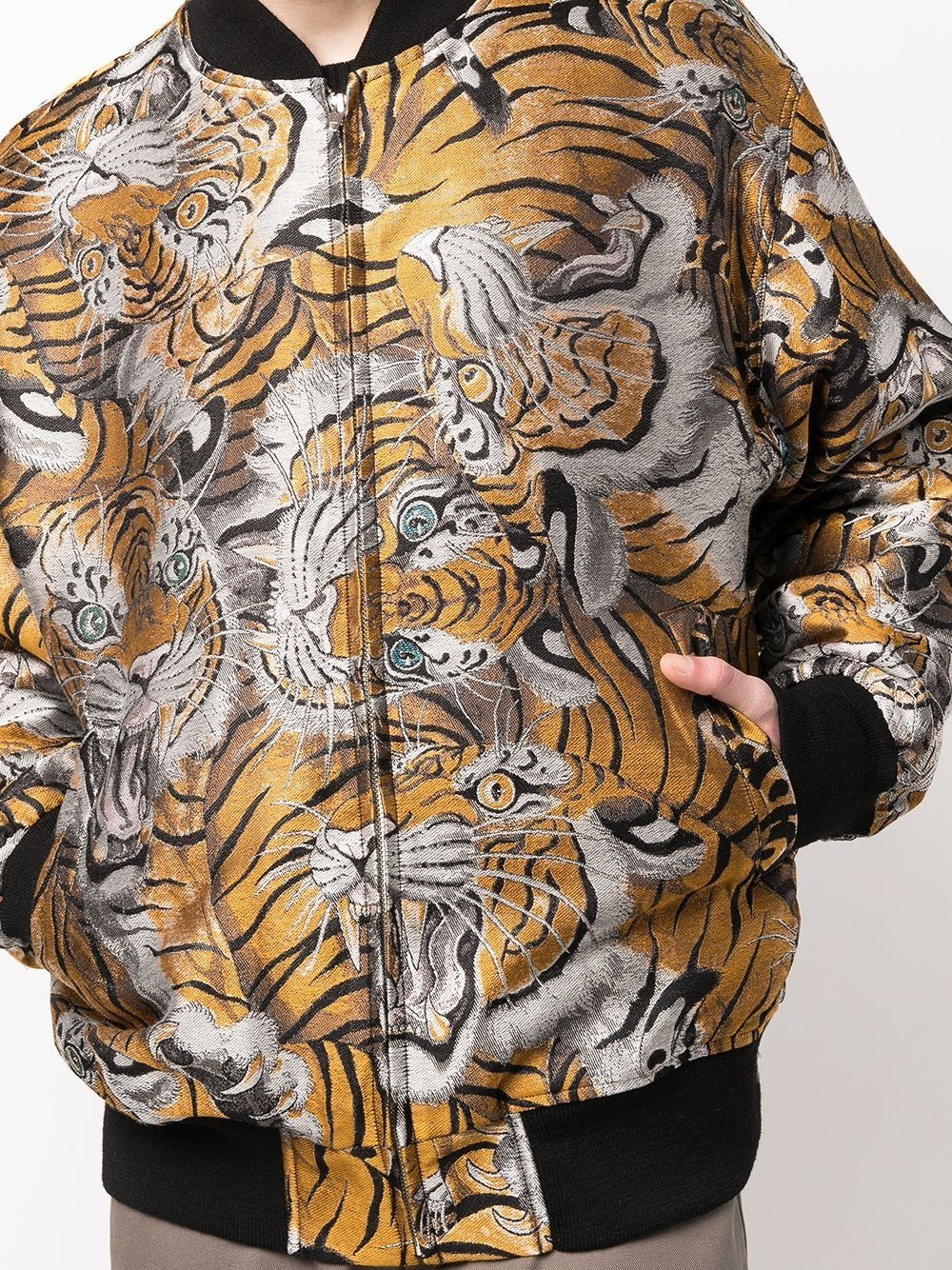 tiger-jacquard bomber jacket - 5