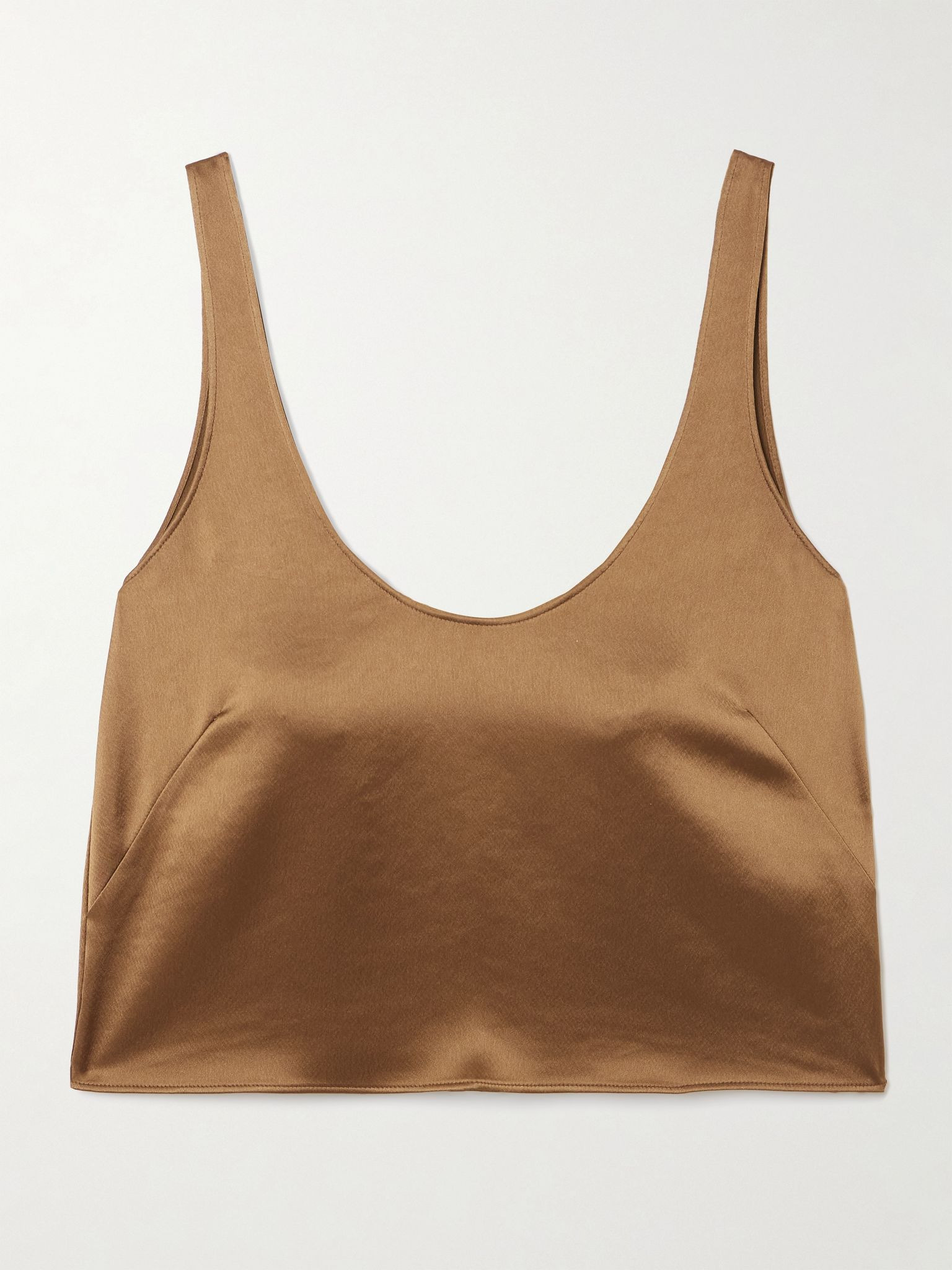 Barb Scoop cropped washed-satin tank Chocolate - 1