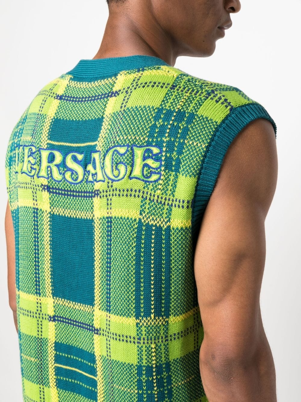 checked intarsia-knit V-neck vest - 5